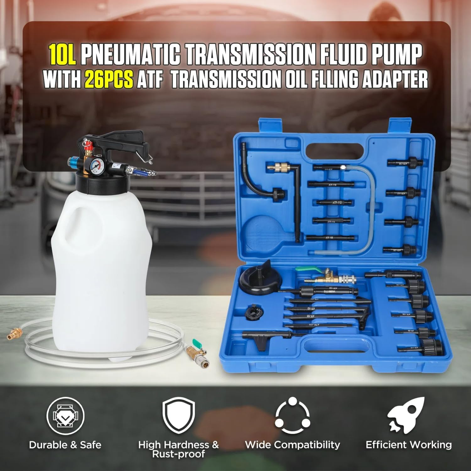 10L Pneumatic ATF Fill and Extract Pump, 26 Adapters view 2