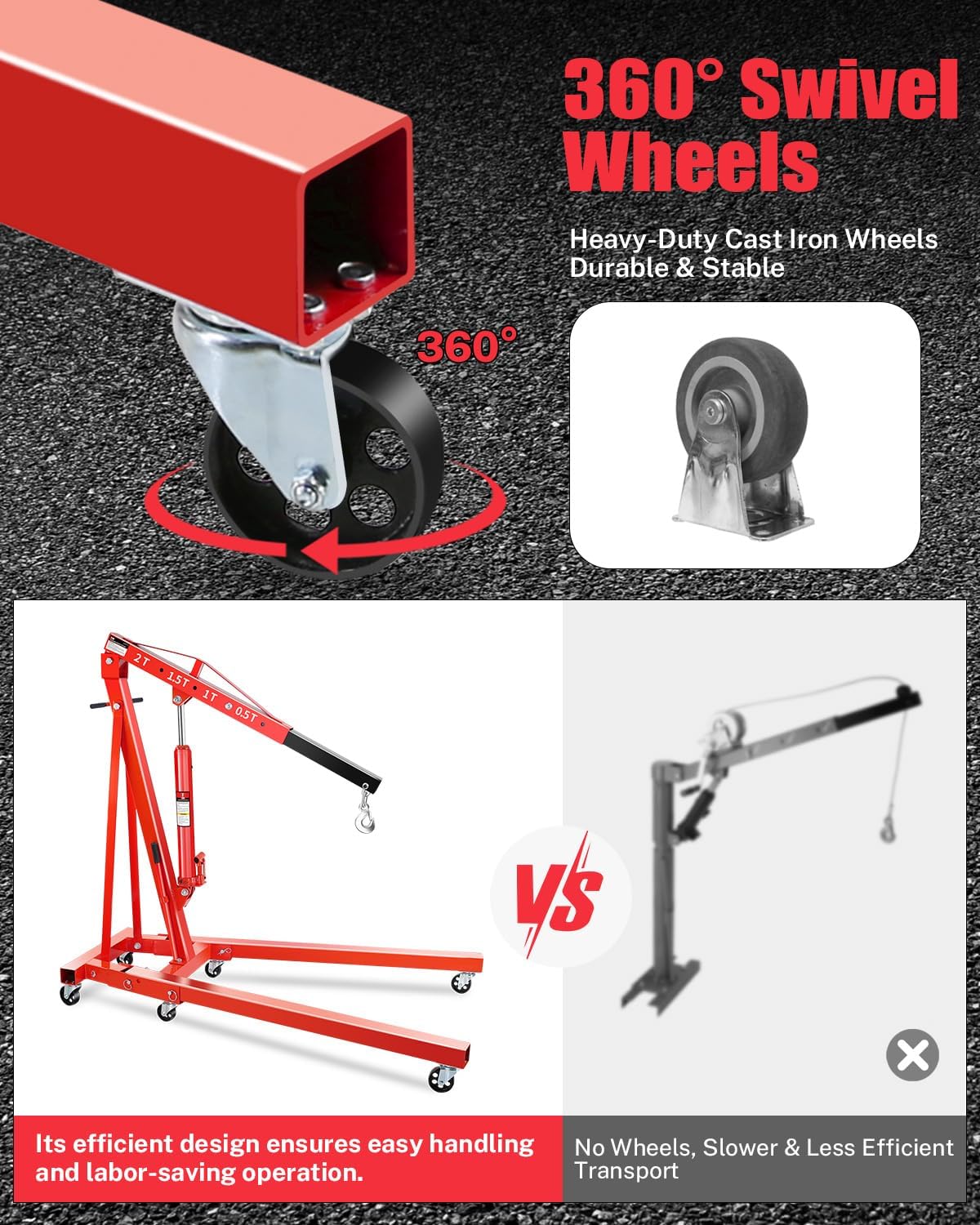 2-Ton Folding Hydraulic Engine Hoist / Shop Crane, 4400 lb view 2
