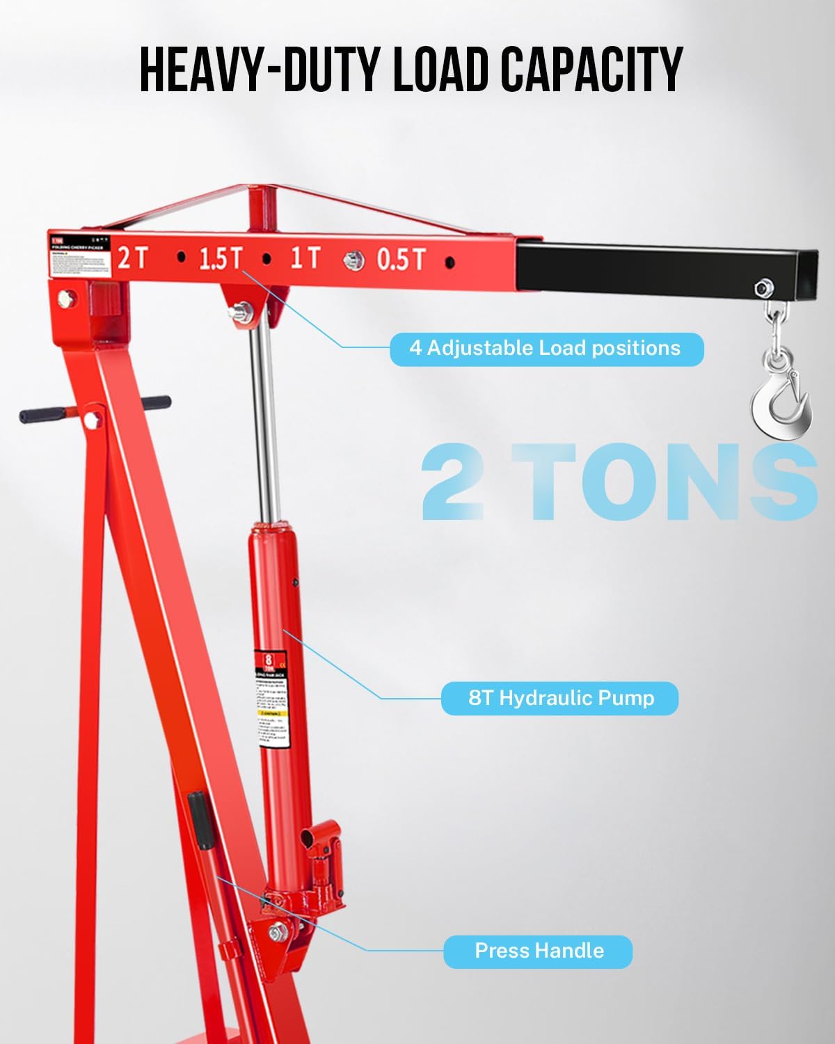2-Ton Folding Hydraulic Engine Hoist / Shop Crane, 4400 lb view 3