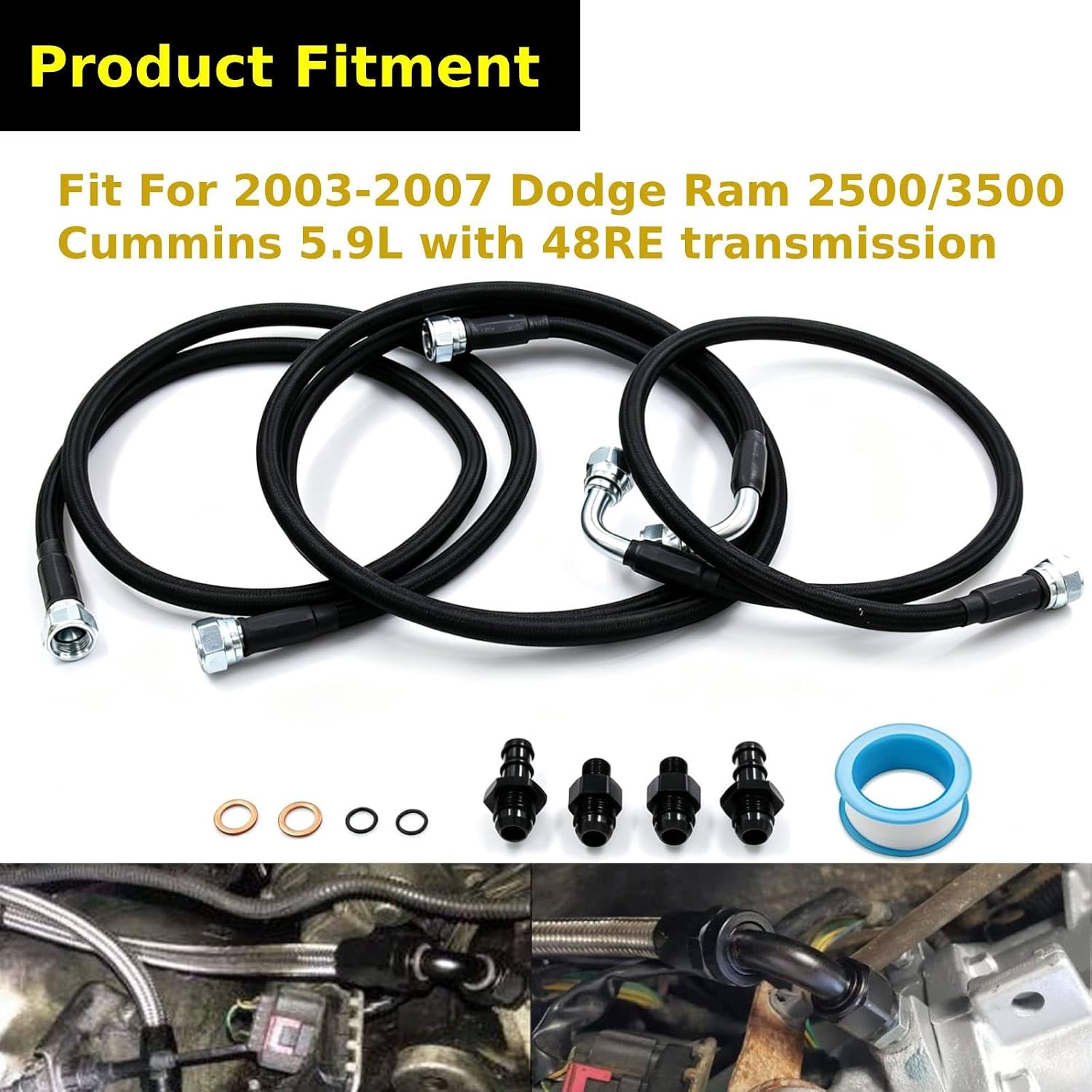 48RE Braided Transmission Cooler Line Kit for 5.9 Cummins view 2