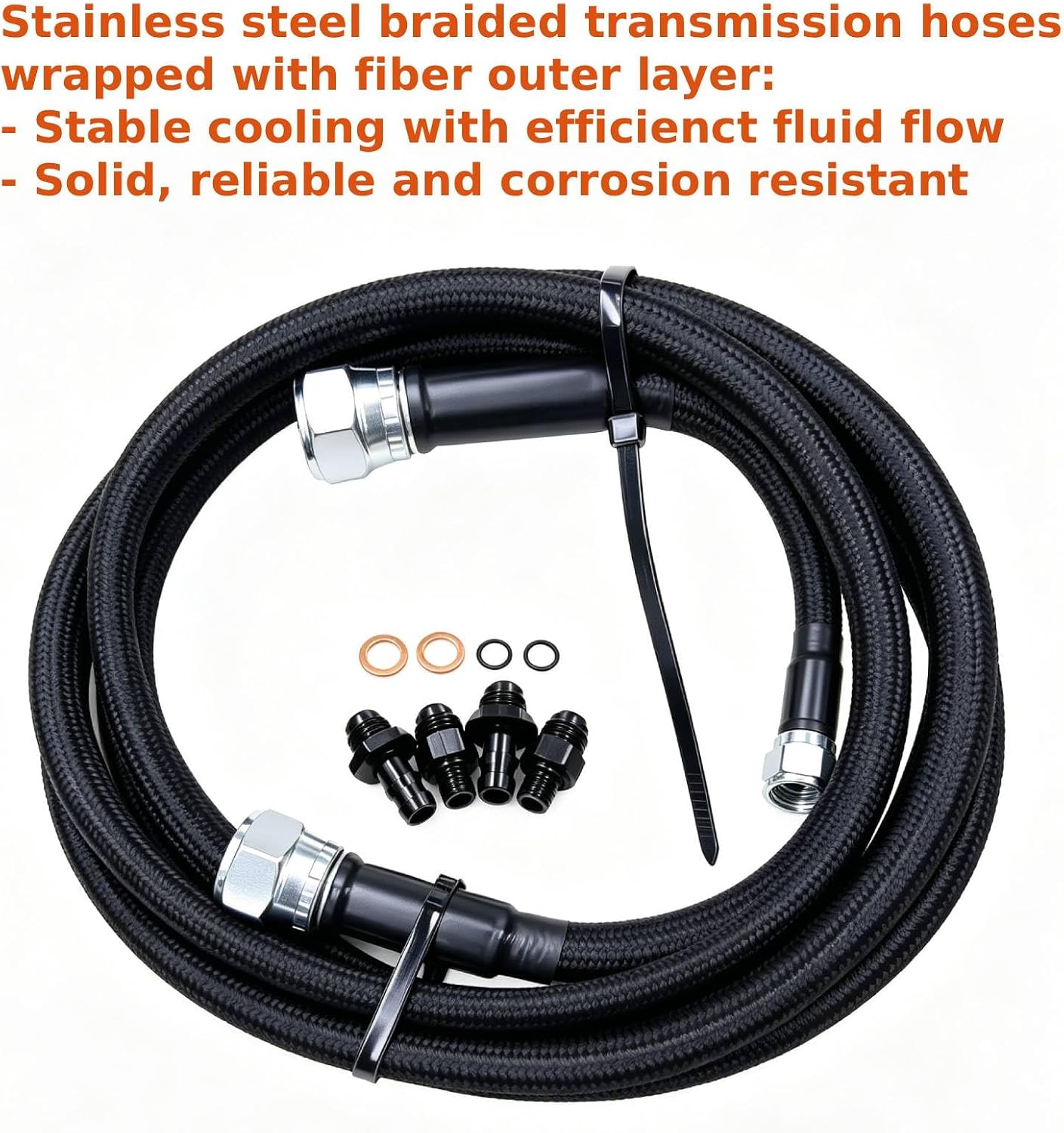 48RE Braided Transmission Cooler Line Kit for 5.9 Cummins view 3