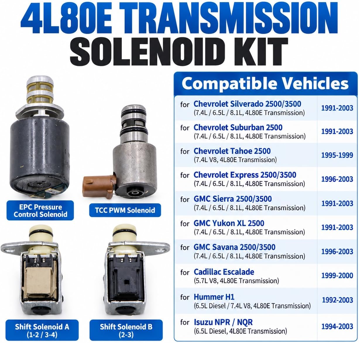 4L80E 4-Piece Solenoid Kit EPC TCC Shift, 1991-2003 view 2