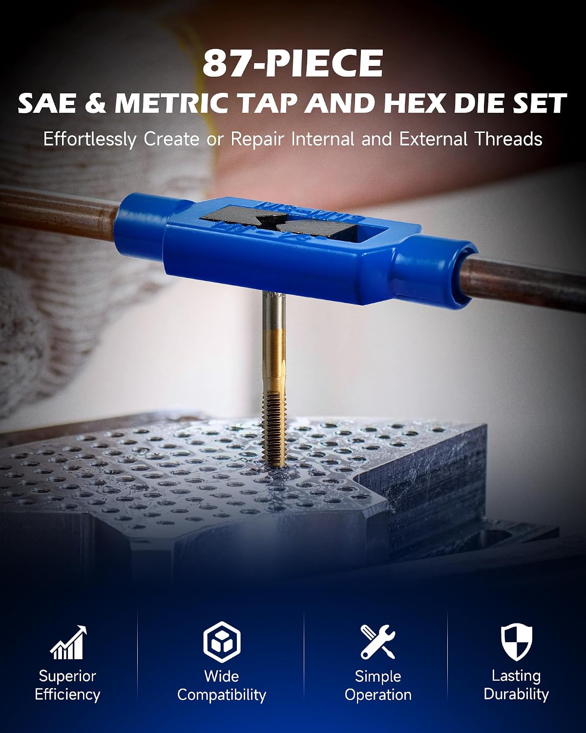 87-Piece Tap and Die Set, SAE and Metric Threading Kit view 3