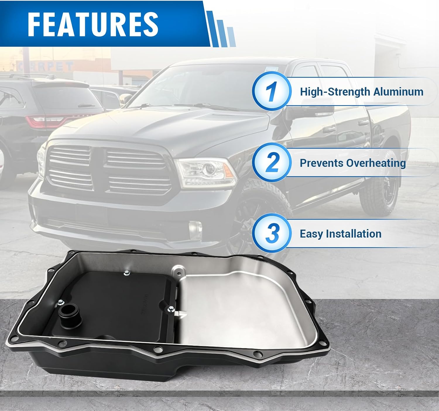 8HP70 Deep Aluminum Transmission Pan for Ram 1500 228053010 view 3