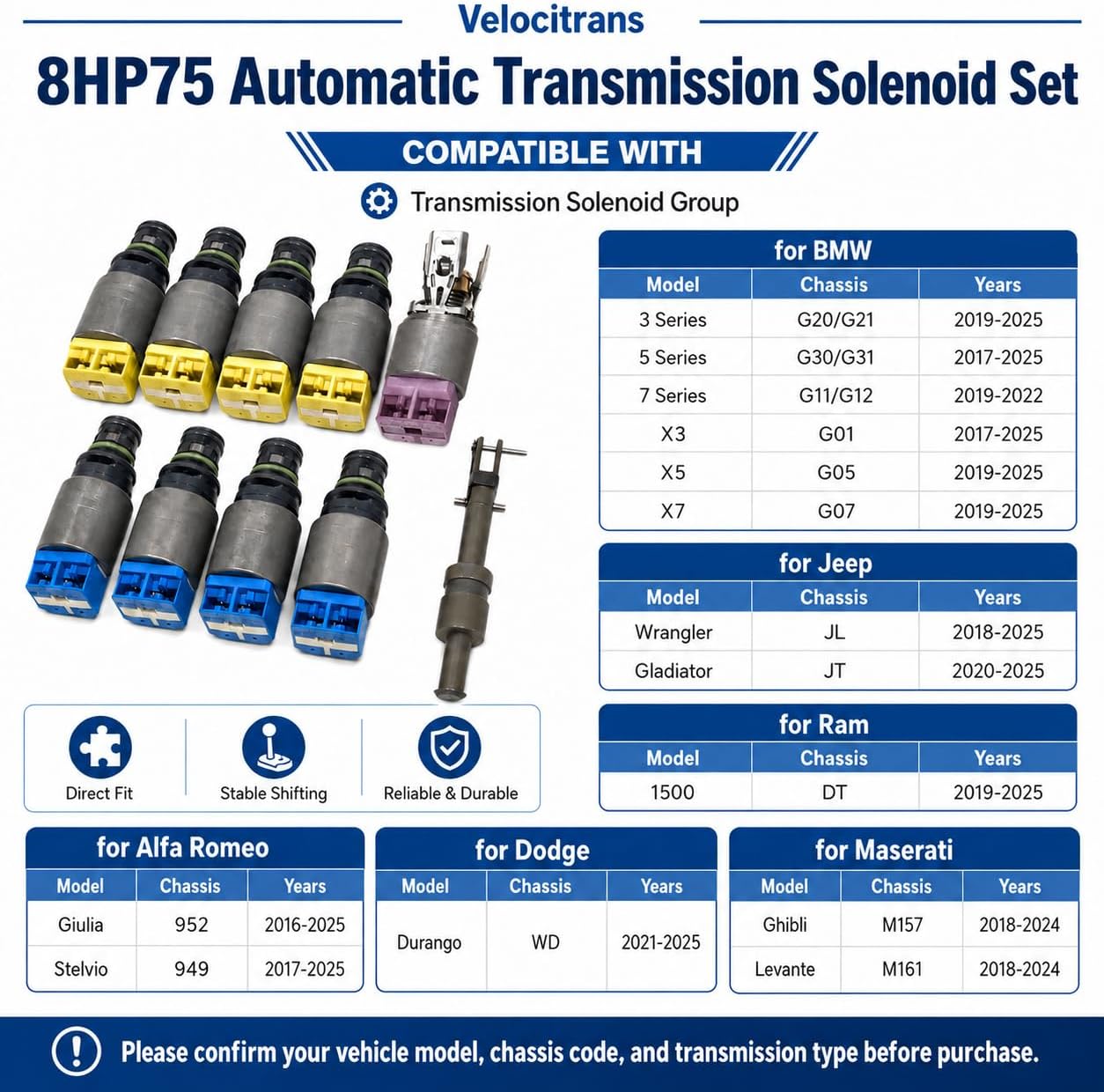 8HP75 Transmission Valve Body Solenoid Set, 10-Piece view 3