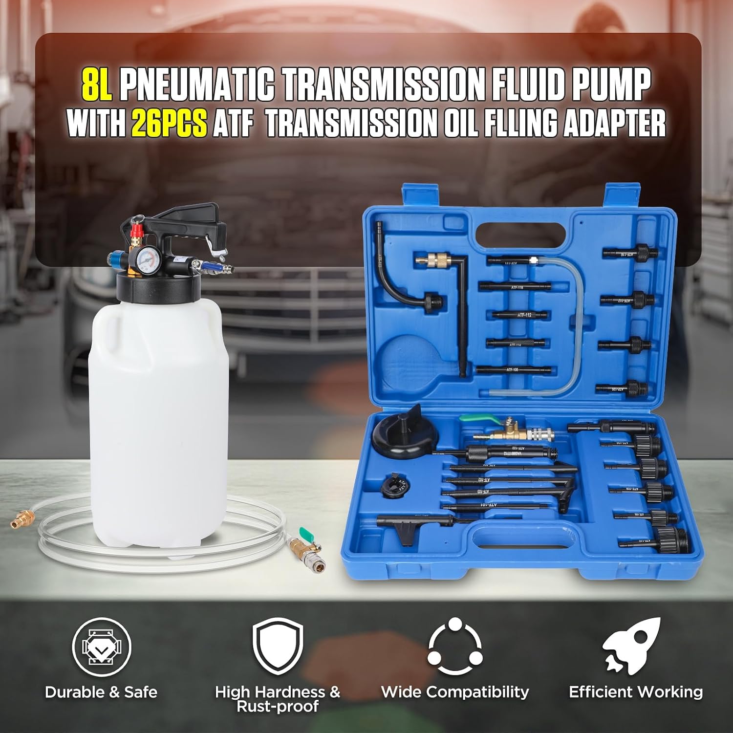 8L Pneumatic ATF Transfer Pump Kit, 26 Fill Adapters view 2