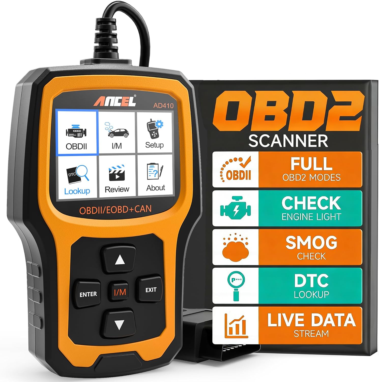 ANCEL AD410 Enhanced OBD2 Scanner and Code Reader for Check Engine Light (All 1996+ OBDII Vehicles)
