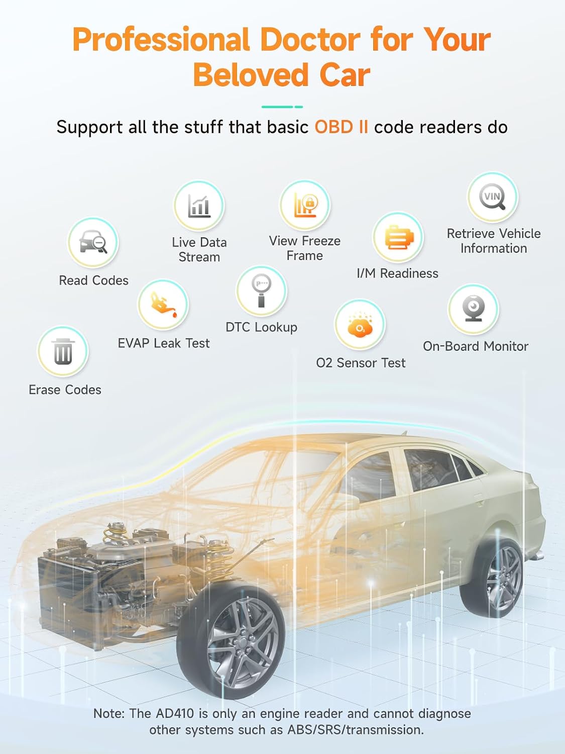 ANCEL AD410 Enhanced OBD2 Scanner and Code Reader for Check Engine Light (All 1996+ OBDII Vehicles) view 2