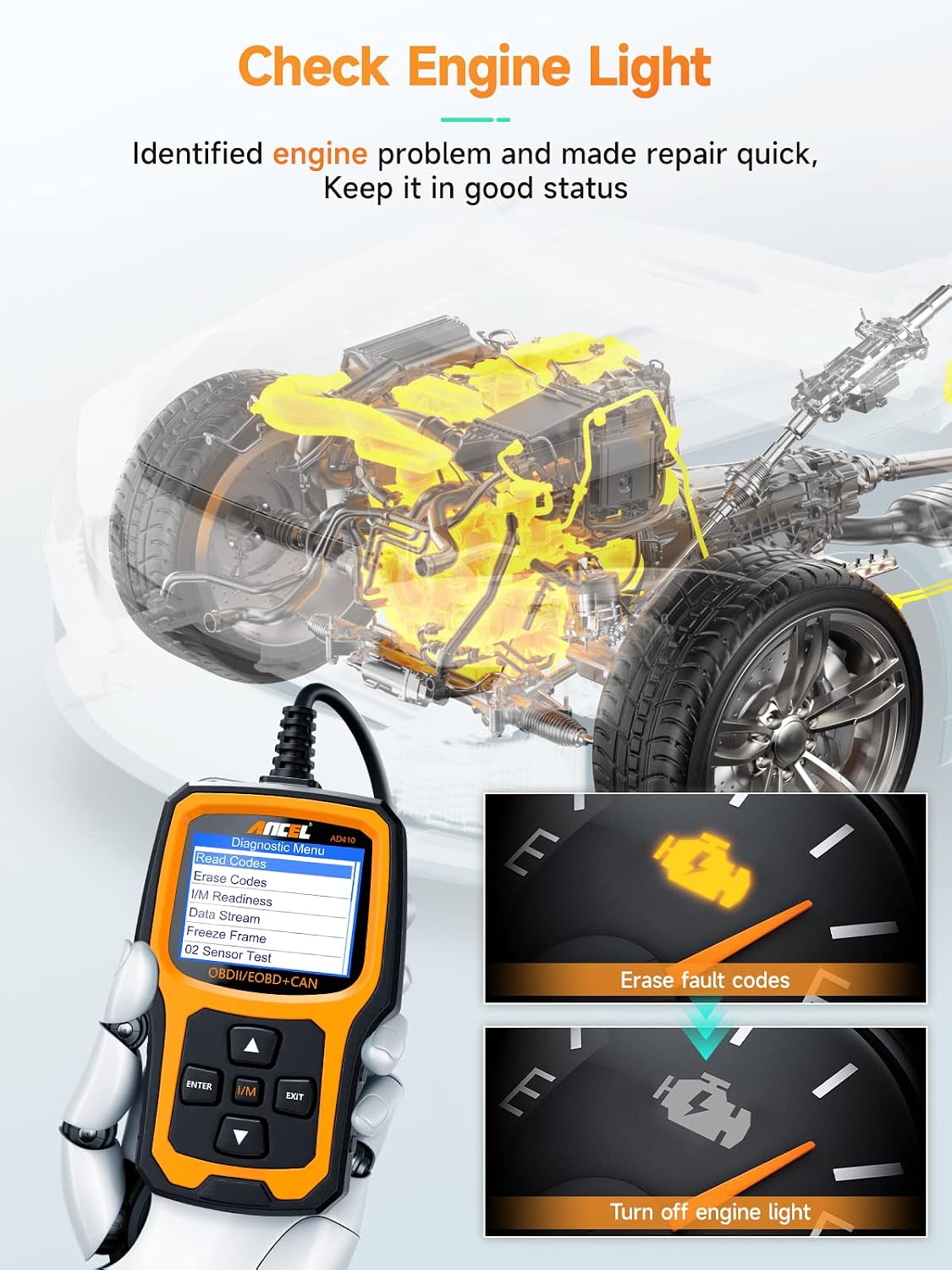 ANCEL AD410 Enhanced OBD2 Scanner and Code Reader for Check Engine Light (All 1996+ OBDII Vehicles) view 3