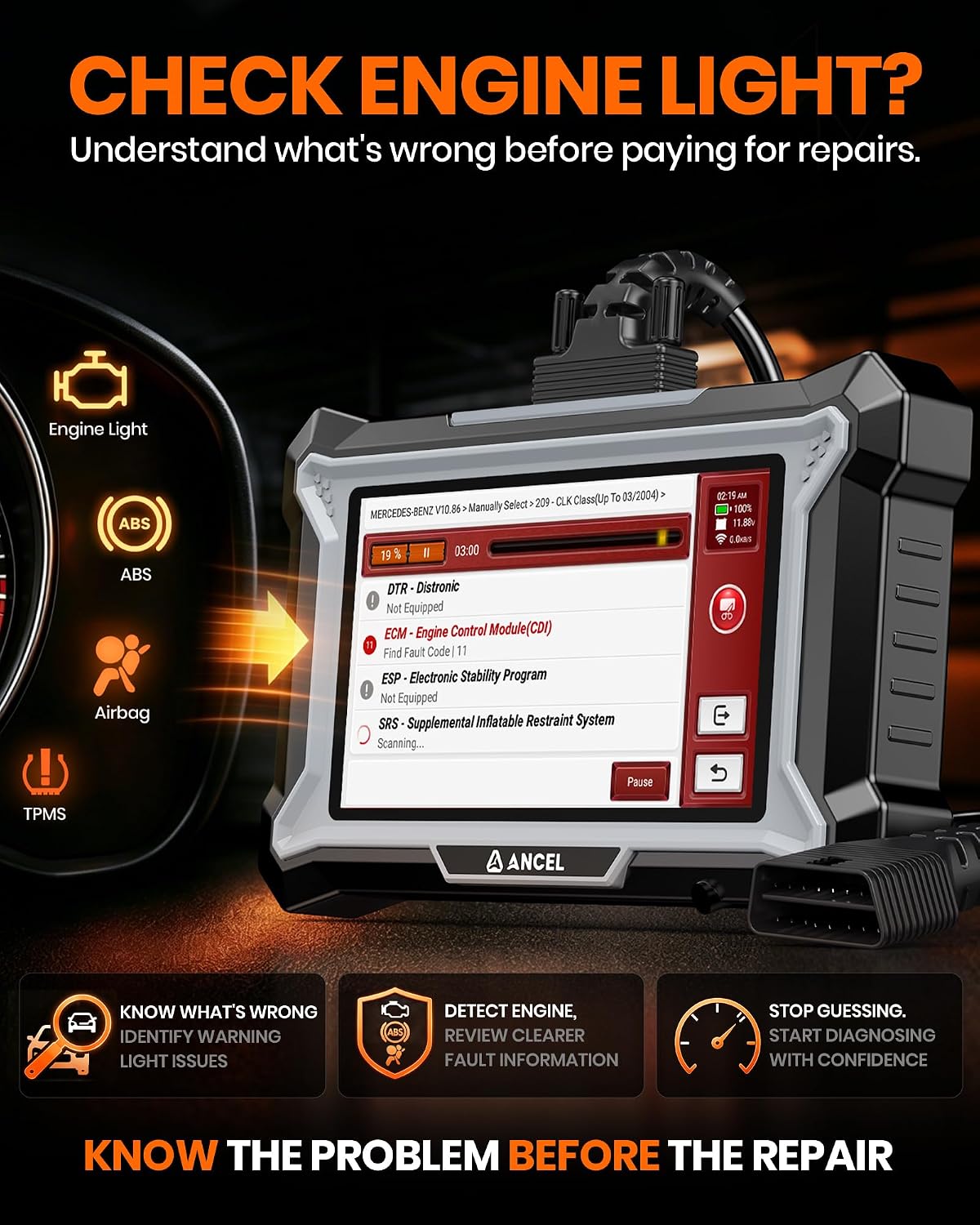 ANCEL DS200 All-System OBD2 Scanner Transmission ABS view 2