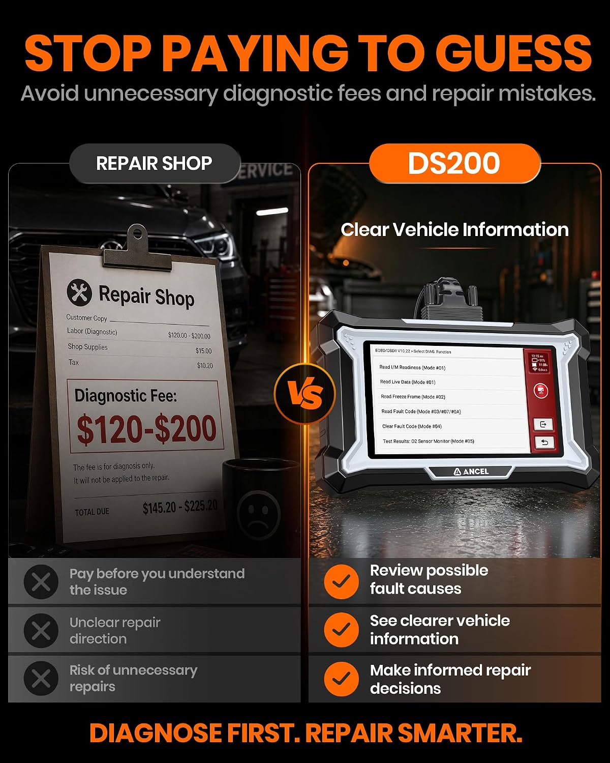 ANCEL DS200 All-System OBD2 Scanner Transmission ABS view 3