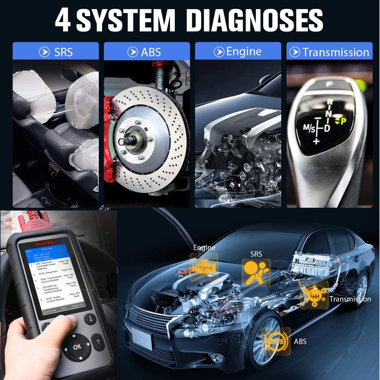 Autel MD806 Transmission ABS SRS Engine Scan Tool view 3