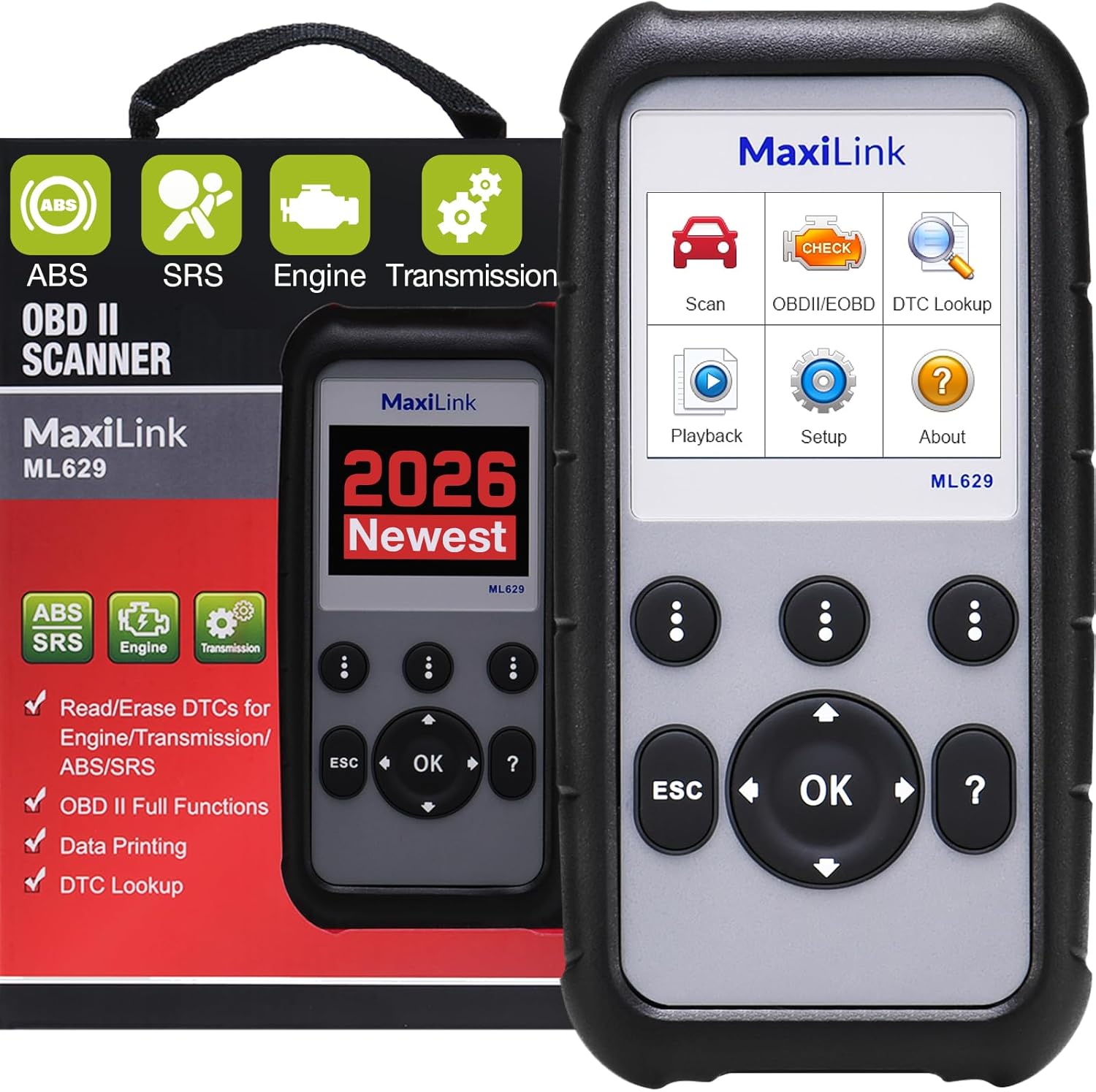 Autel MaxiLink ML629 OBD2 Scanner with ABS, SRS, Engine and Transmission Diagnostics