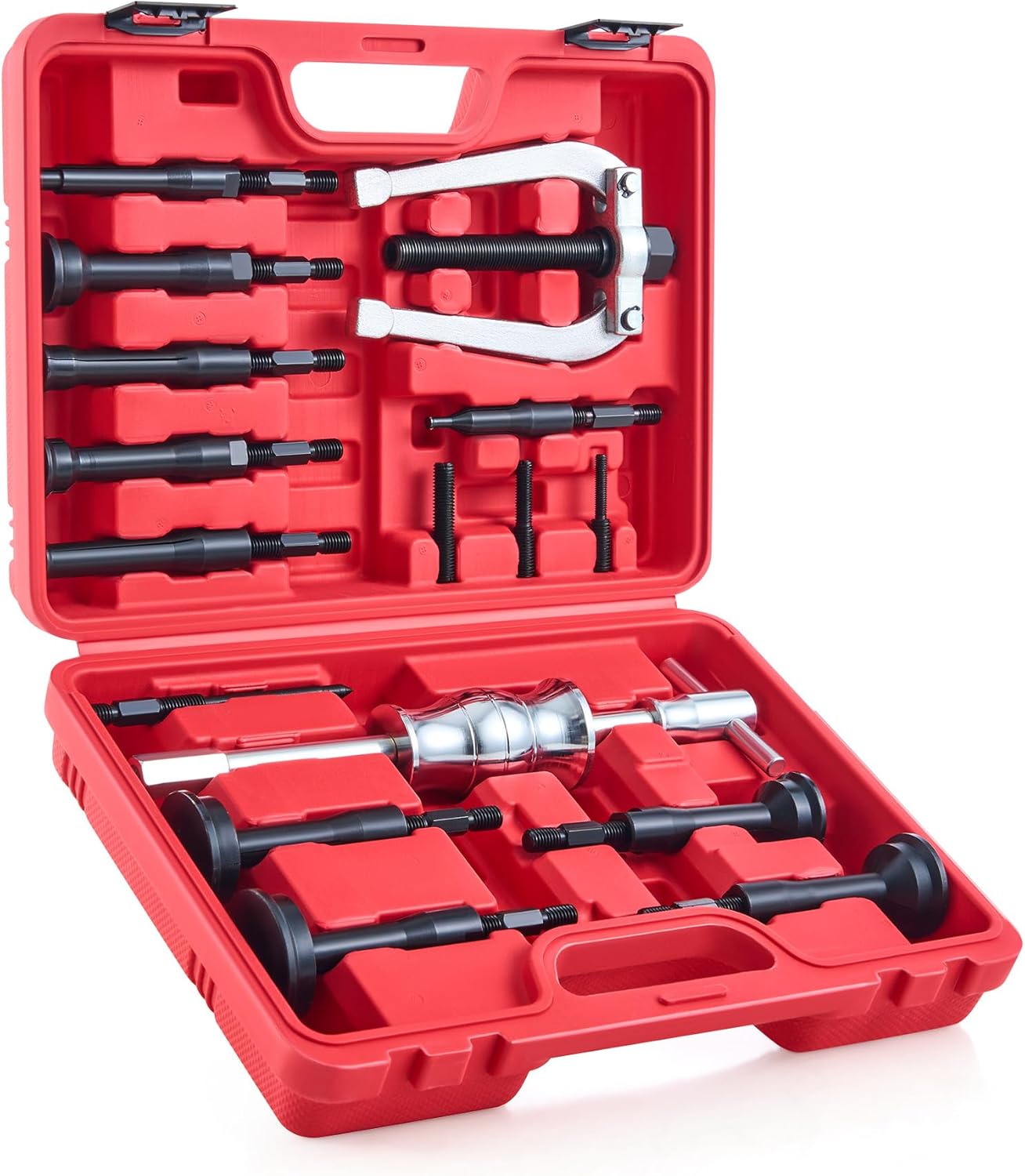 16-Piece Blind Hole Bearing Puller and Slide Hammer Kit with Expanding Collets for Pilot, Pocket, and Internal Bearings