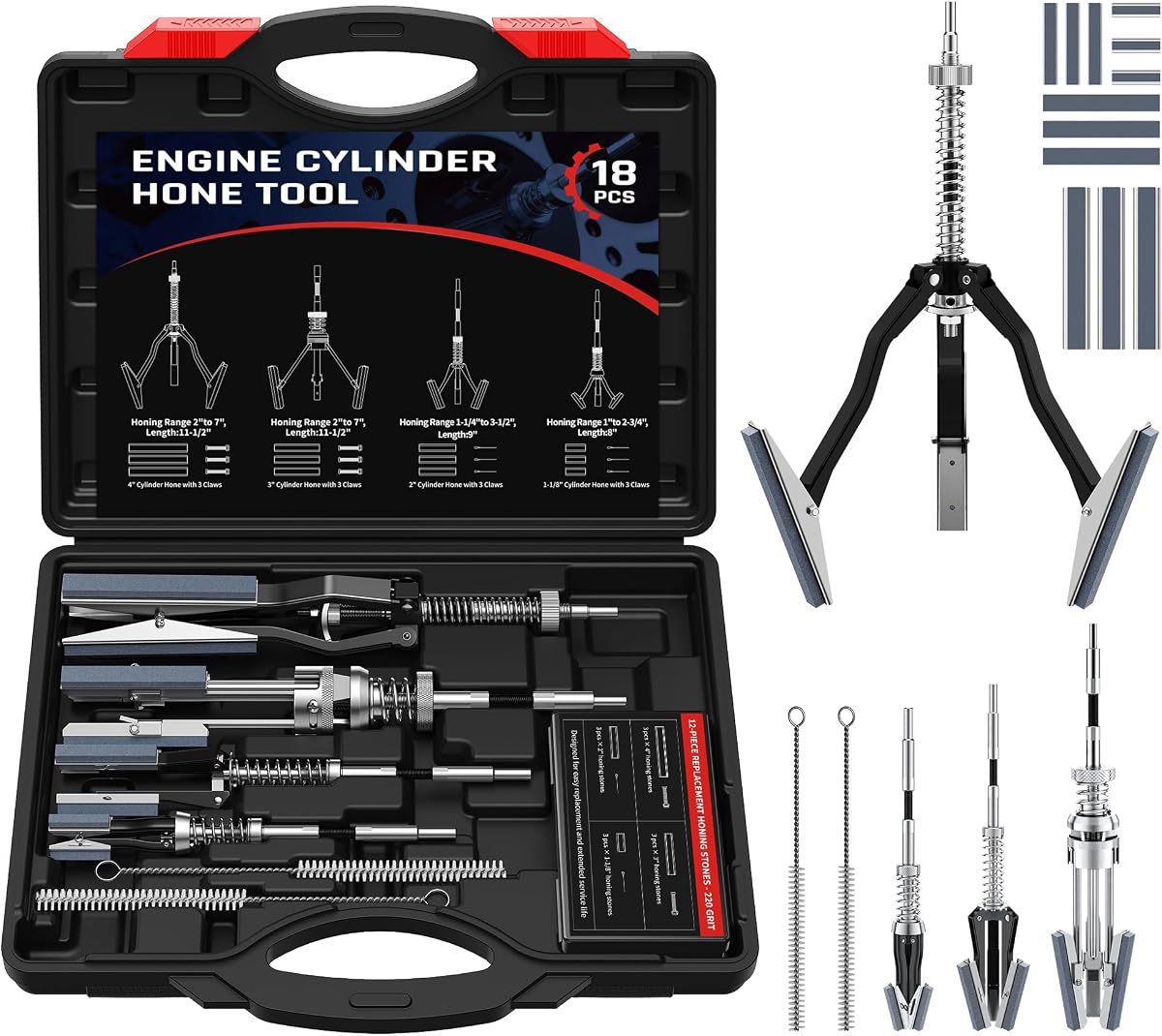 Adjustable Cylinder Hone Tool Set 1 in to 7 in Bore, 4 Piece