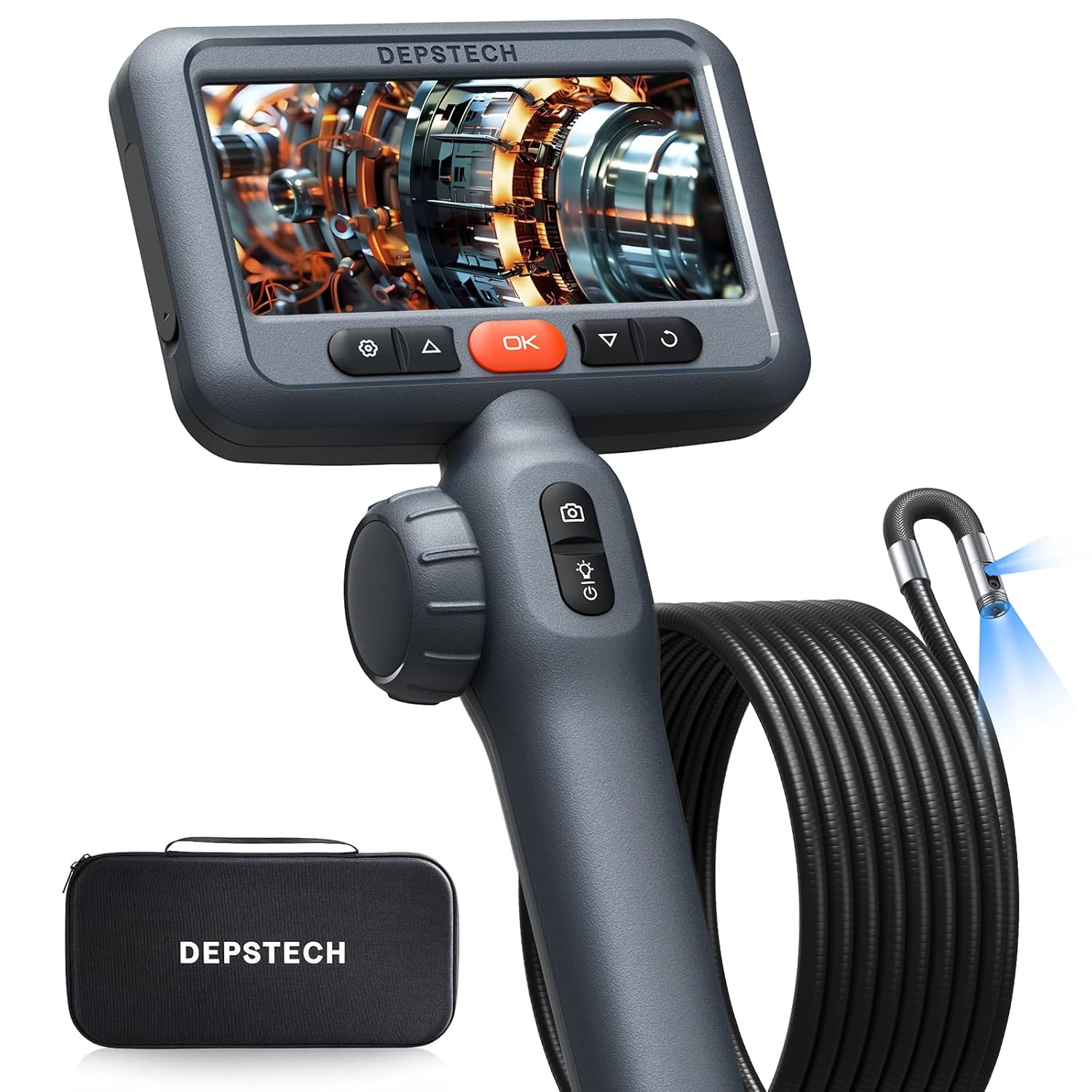 DEPSTECH DS650 Articulating Borescope, 10ft Dual-Lens Inspection Camera with 4.5-Inch IPS Screen and 210-Degree Two-Way Steering
