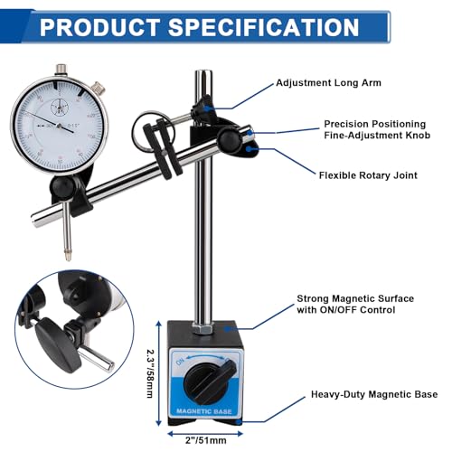 0-1 Inch Dial Indicator with Magnetic Base for Measuring Transmission Endplay and Gear Backlash view 3