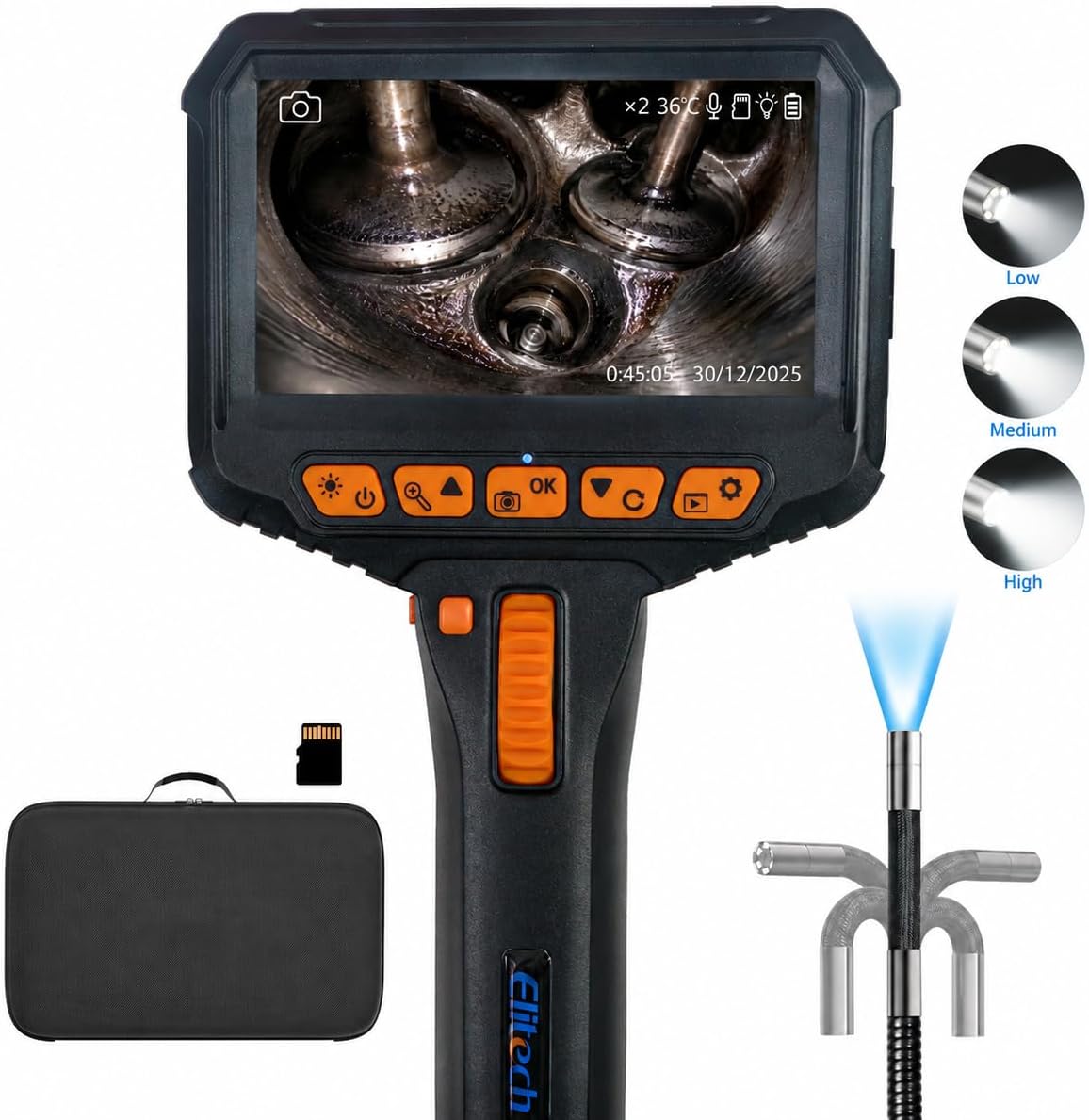 180 Degree Articulating Borescope, 6mm Probe, 4.3in Screen