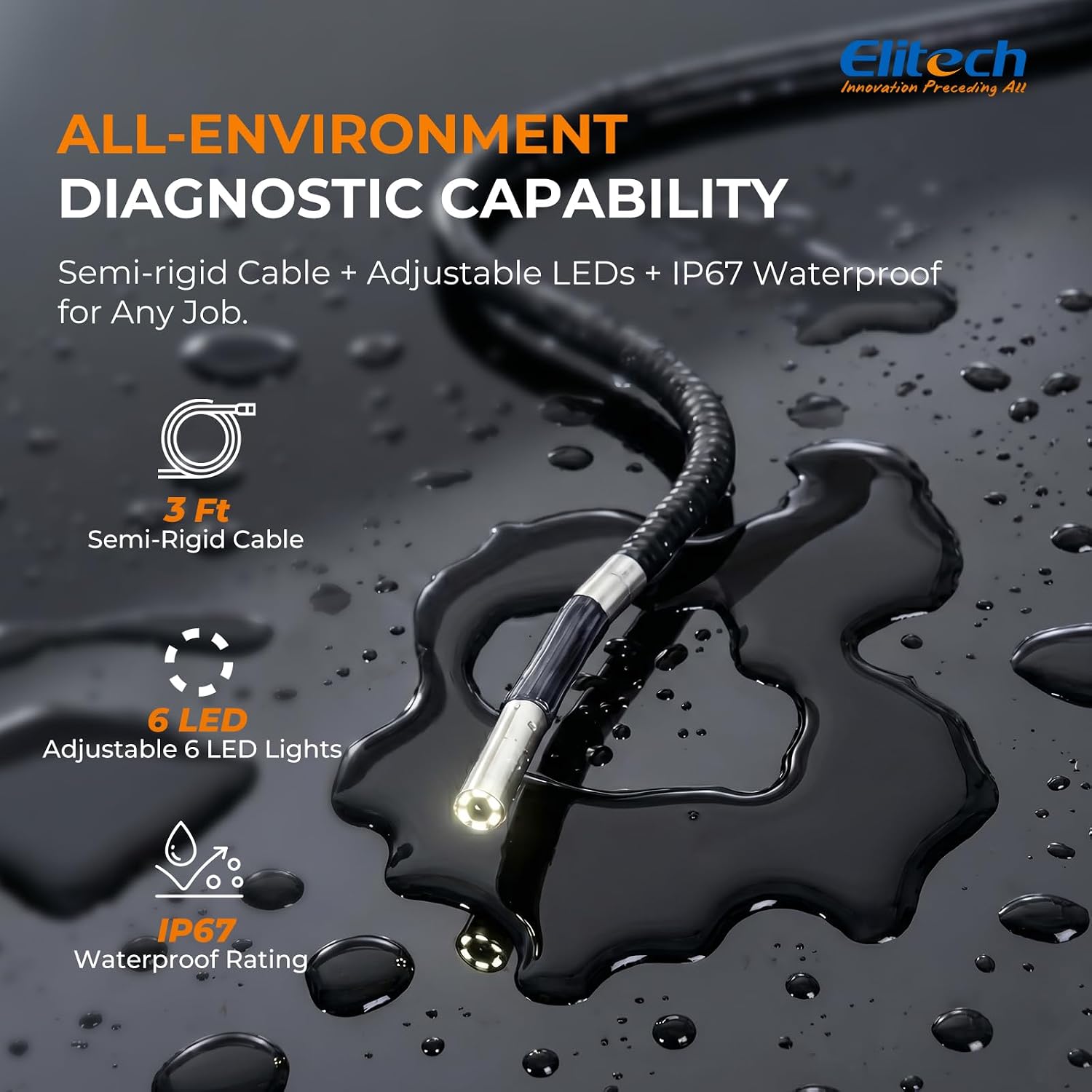 180 Degree Articulating Borescope, 6mm Probe, 4.3in Screen view 2
