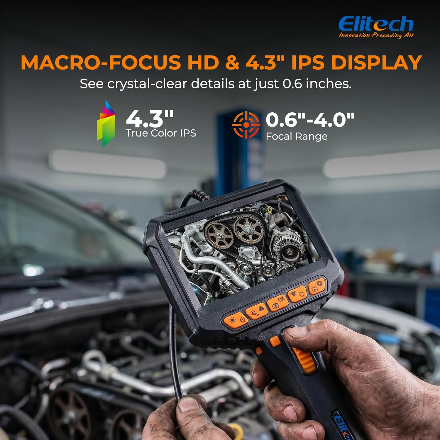 180 Degree Articulating Borescope, 6mm Probe, 4.3in Screen view 3
