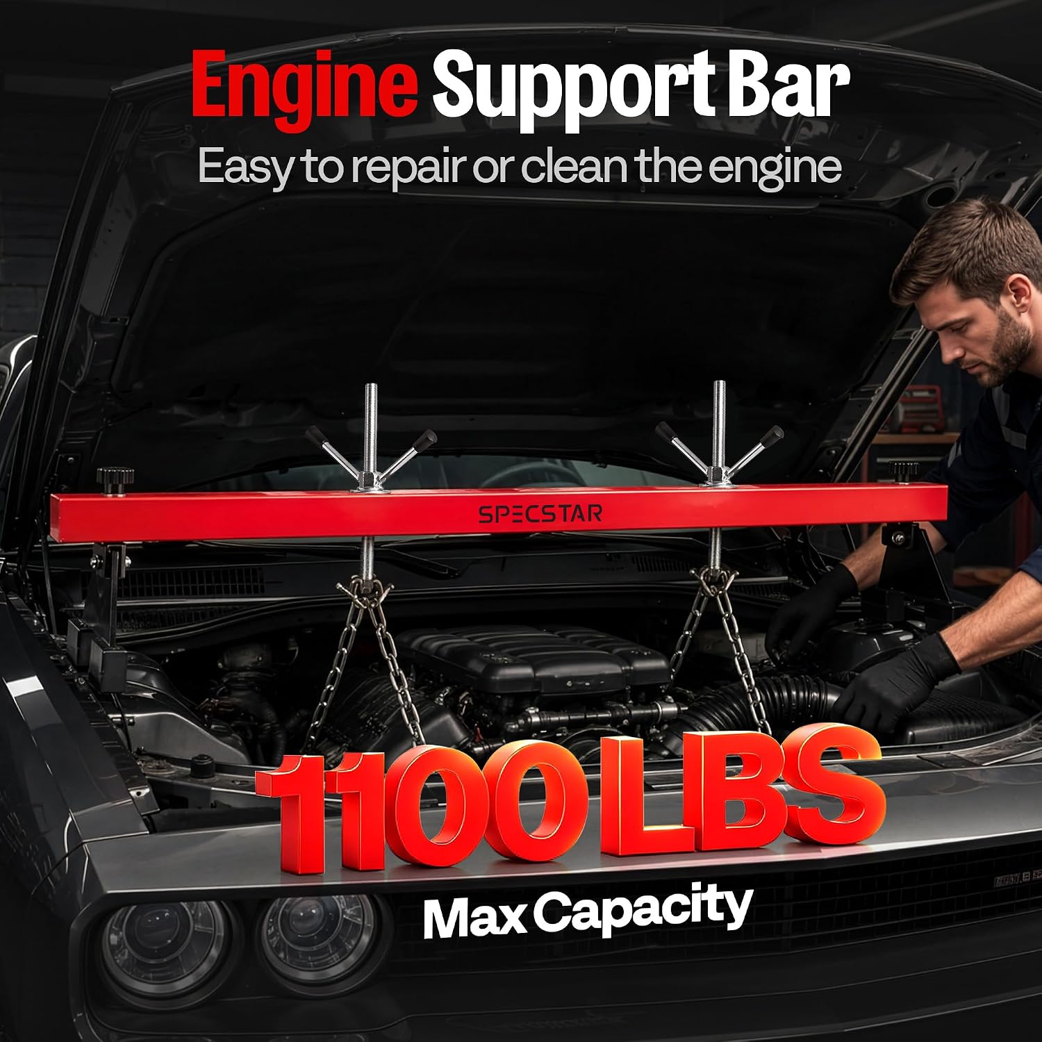 Engine Support Bar 1100 lb - FWD Transaxle Removal Hoist view 2