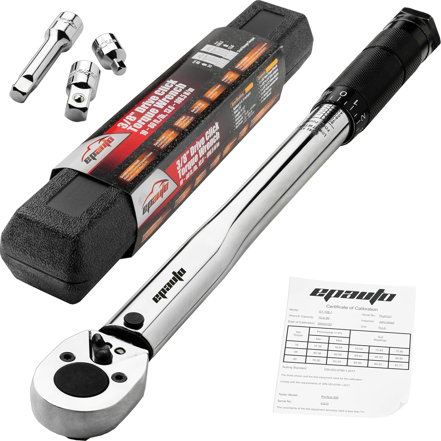 EPAuto 3/8-Inch Drive Click Torque Wrench, 10-80 ft-lb / 13.6-108.5 Nm, with Storage Case