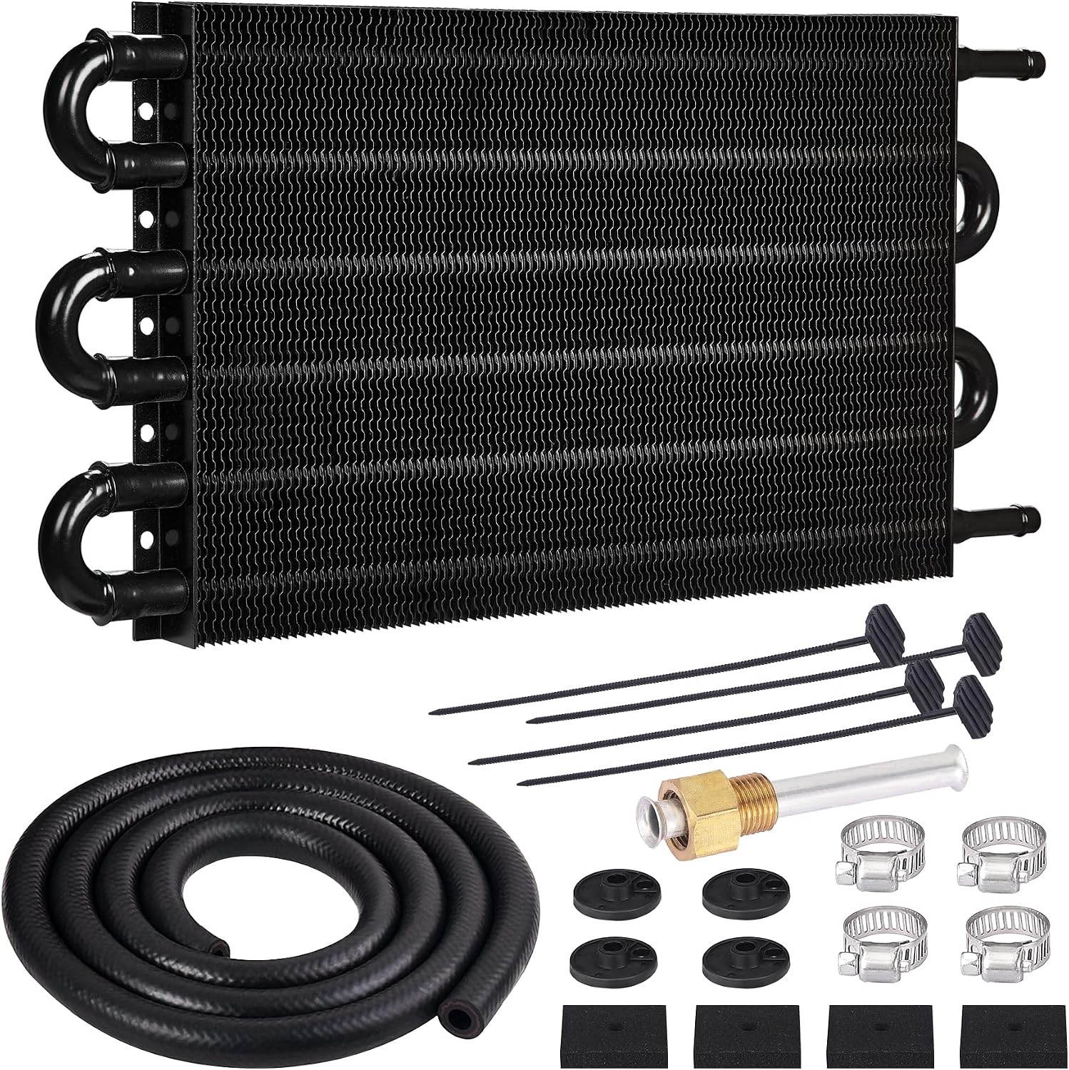 6-Pass Universal Transmission Oil Cooler Kit, Aluminum Tube and Fin with 5/16 in Hose and Mounting Hardware
