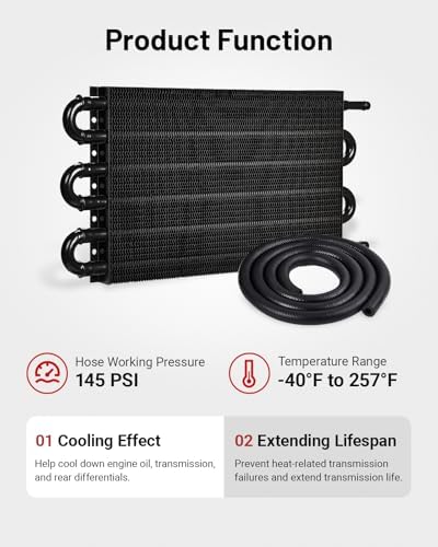 6-Pass Universal Transmission Oil Cooler Kit, Aluminum Tube and Fin with 5/16 in Hose and Mounting Hardware view 2