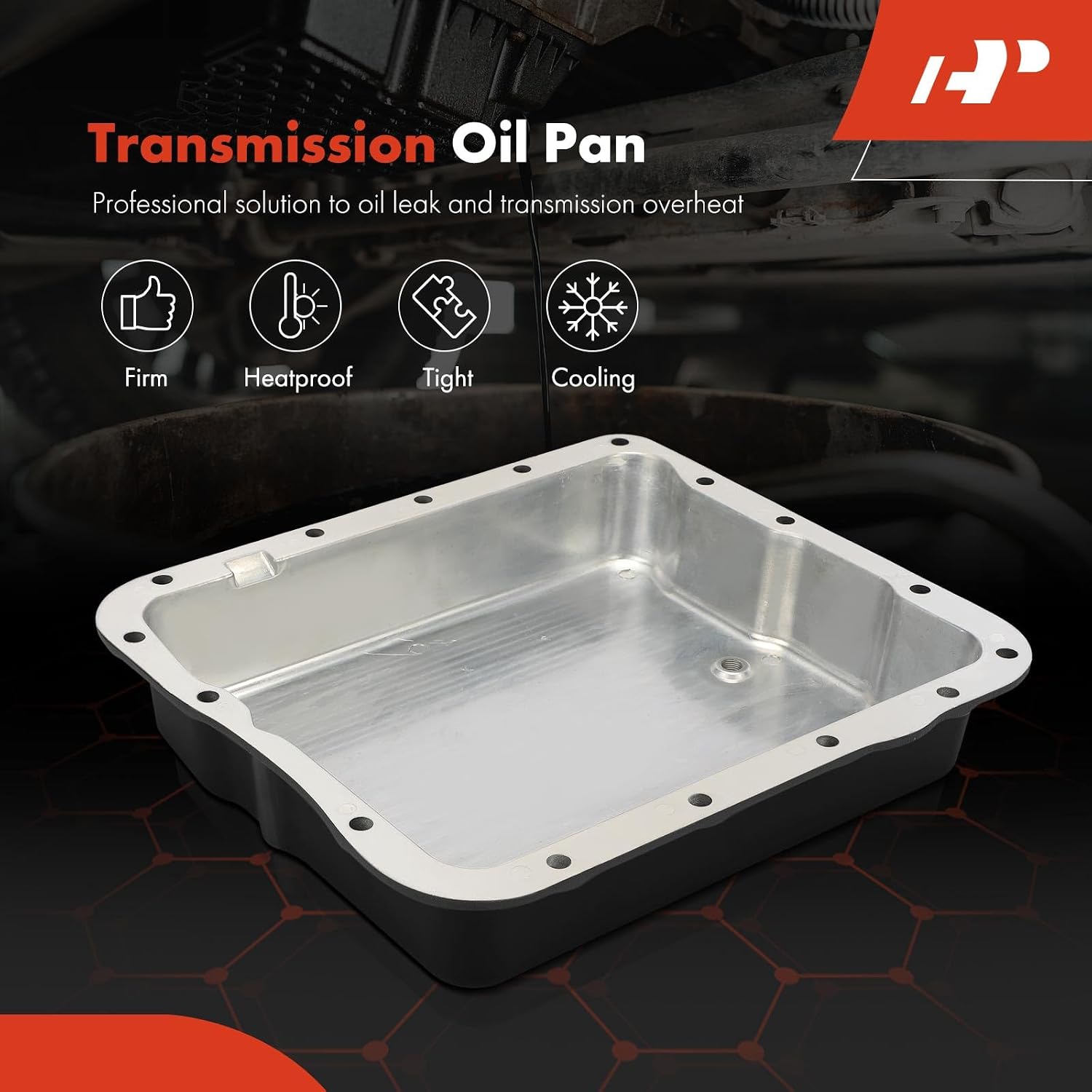 Finned Aluminum Transmission Oil Pan for GM 700R4 / 4L60 / 4L60E with Drain Plug, Gasket, and Bolts view 2