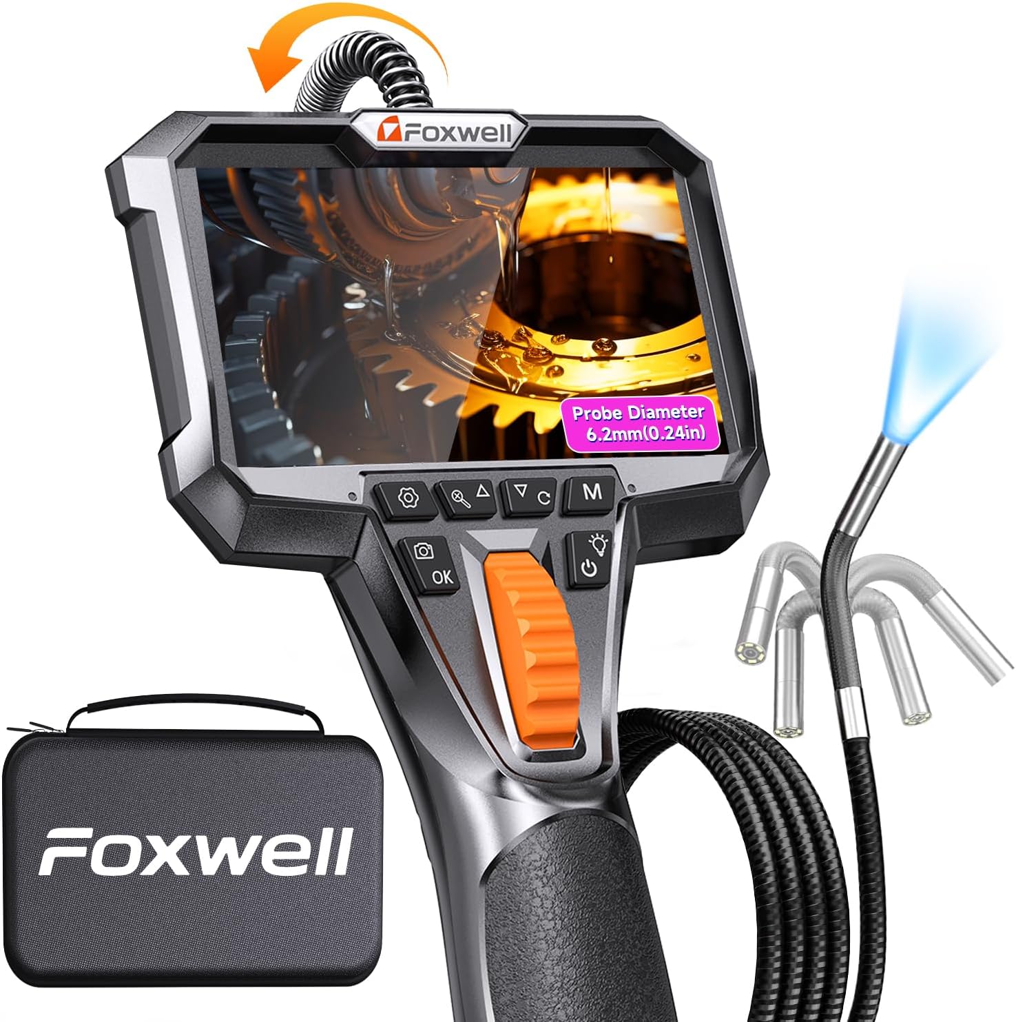 220 Degree Articulating Borescope, 6.2mm Probe, 5.3FT