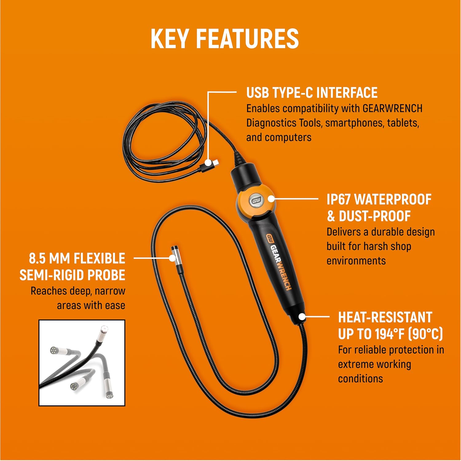 GEARWRENCH GWSCOPE 1080p Inspection Borescope, 8.5mm Probe view 3