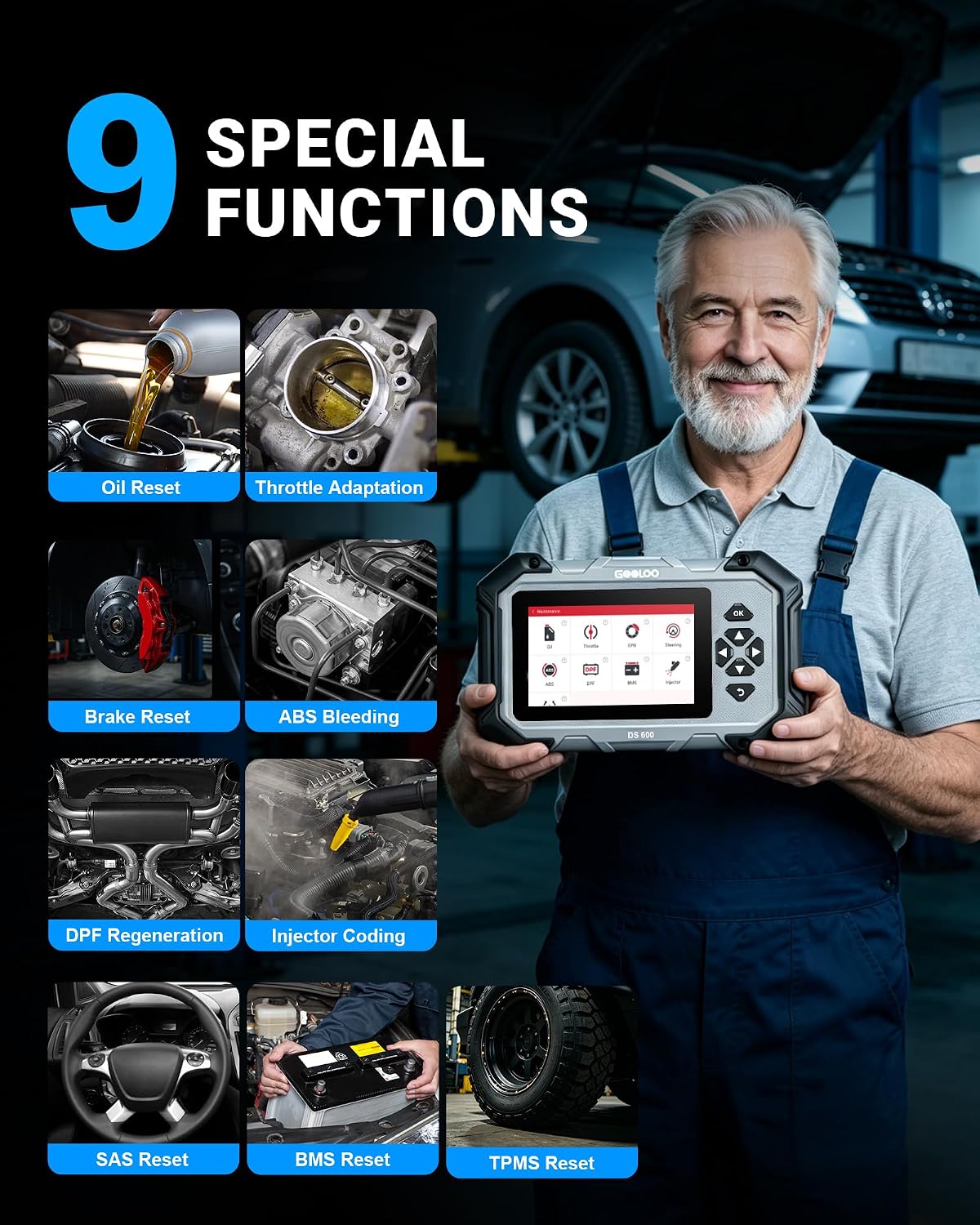 GOOLOO DS600 Bidirectional OBD2 Scanner, Transmission ABS SRS view 2