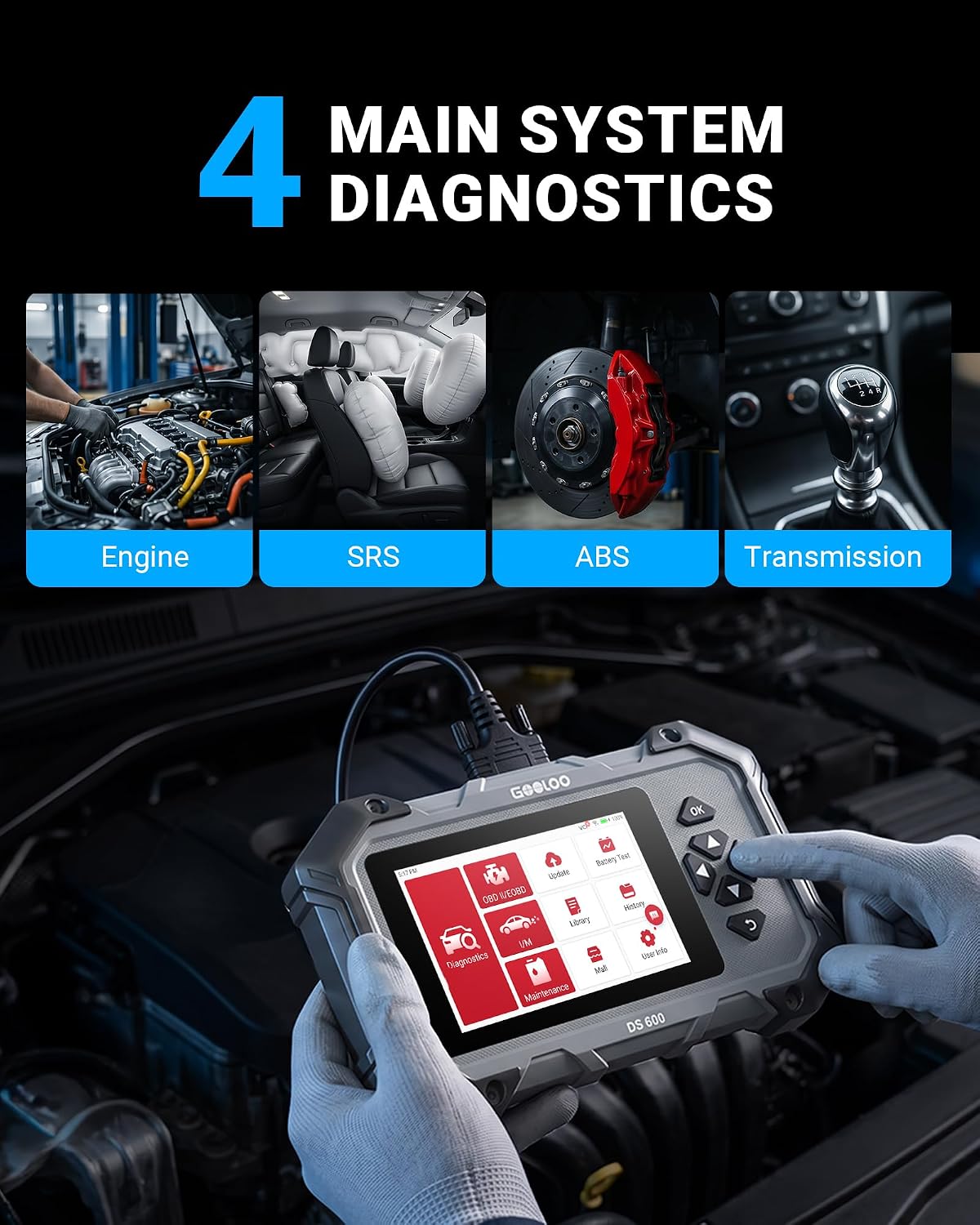 GOOLOO DS600 Bidirectional OBD2 Scanner, Transmission ABS SRS view 3