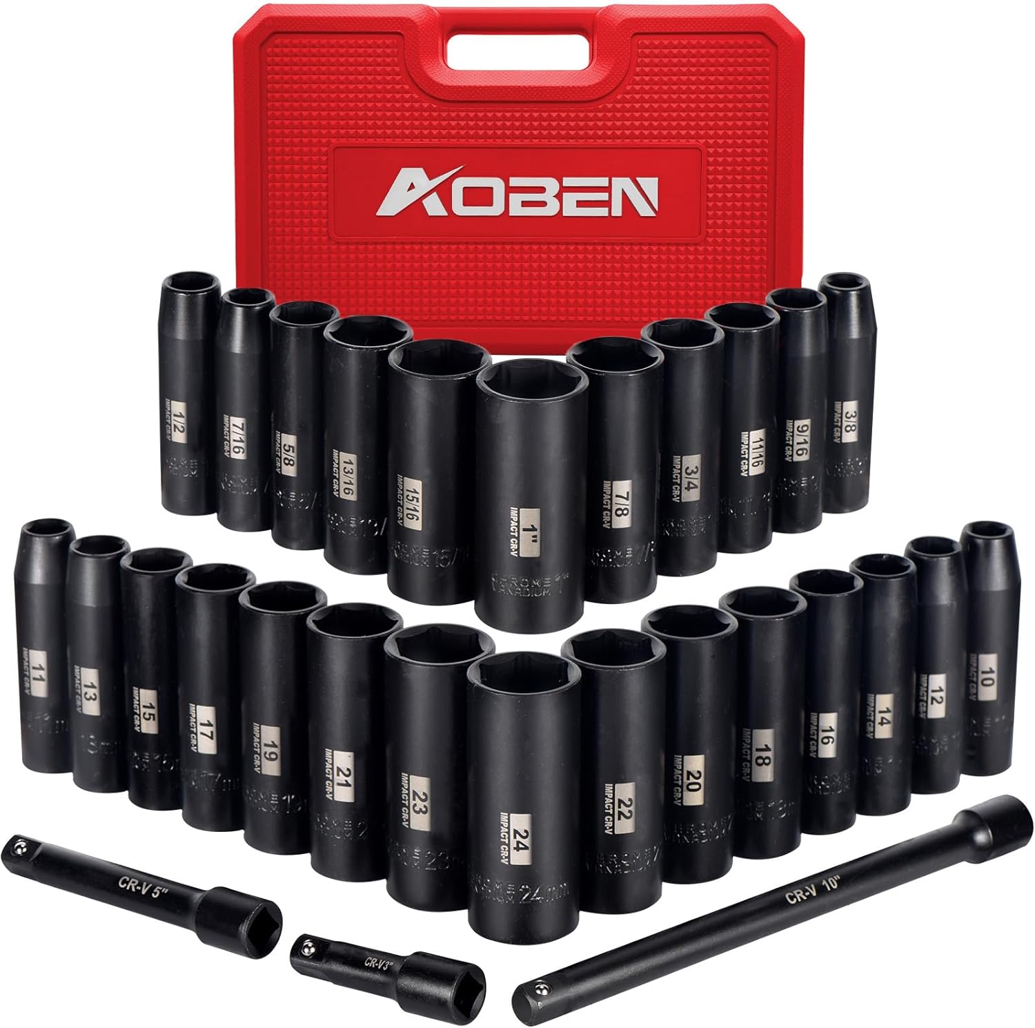 1/2-Inch Drive Deep Impact Socket Set, 29-Piece SAE and Metric