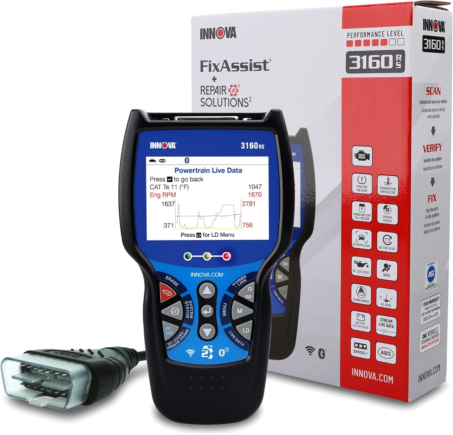 Innova 3160RS All-System OBD2 Scanner with Trans Temp