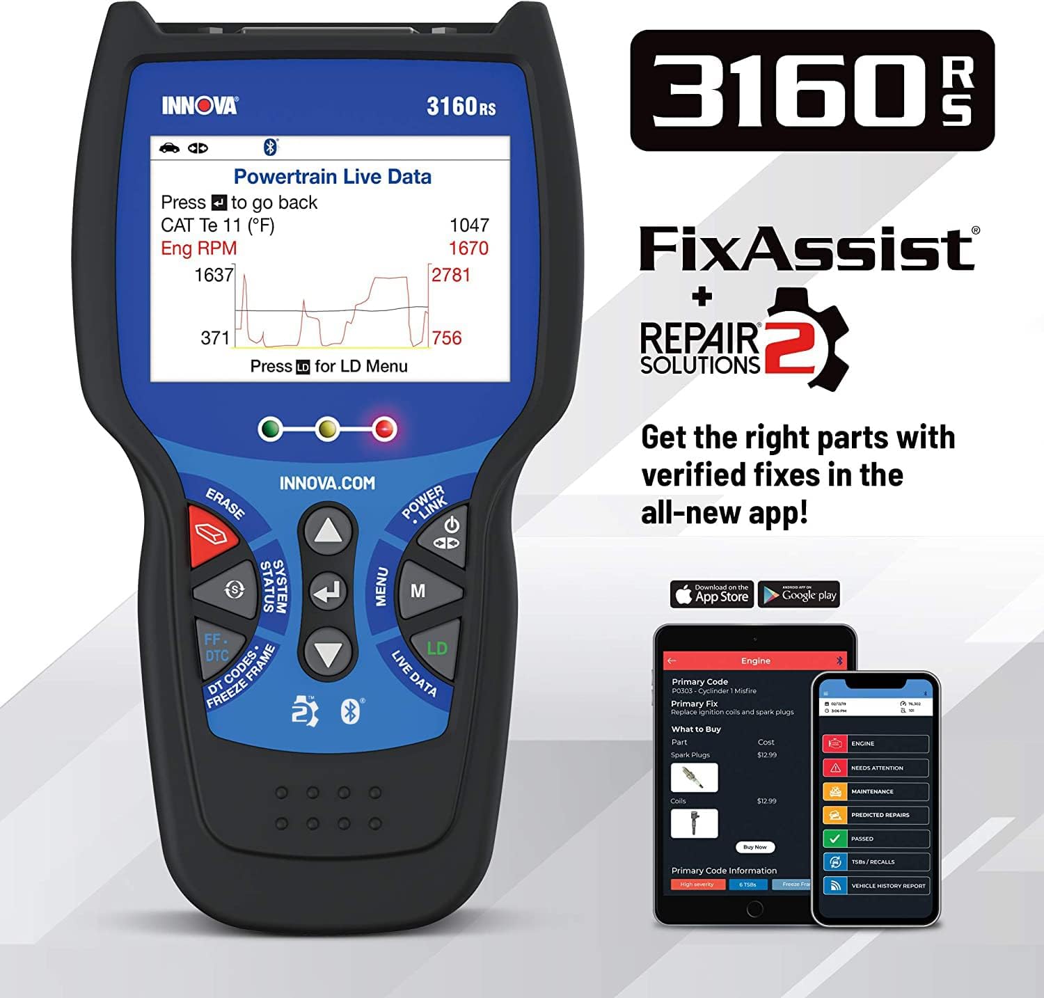 Innova 3160RS All-System OBD2 Scanner with Trans Temp view 2