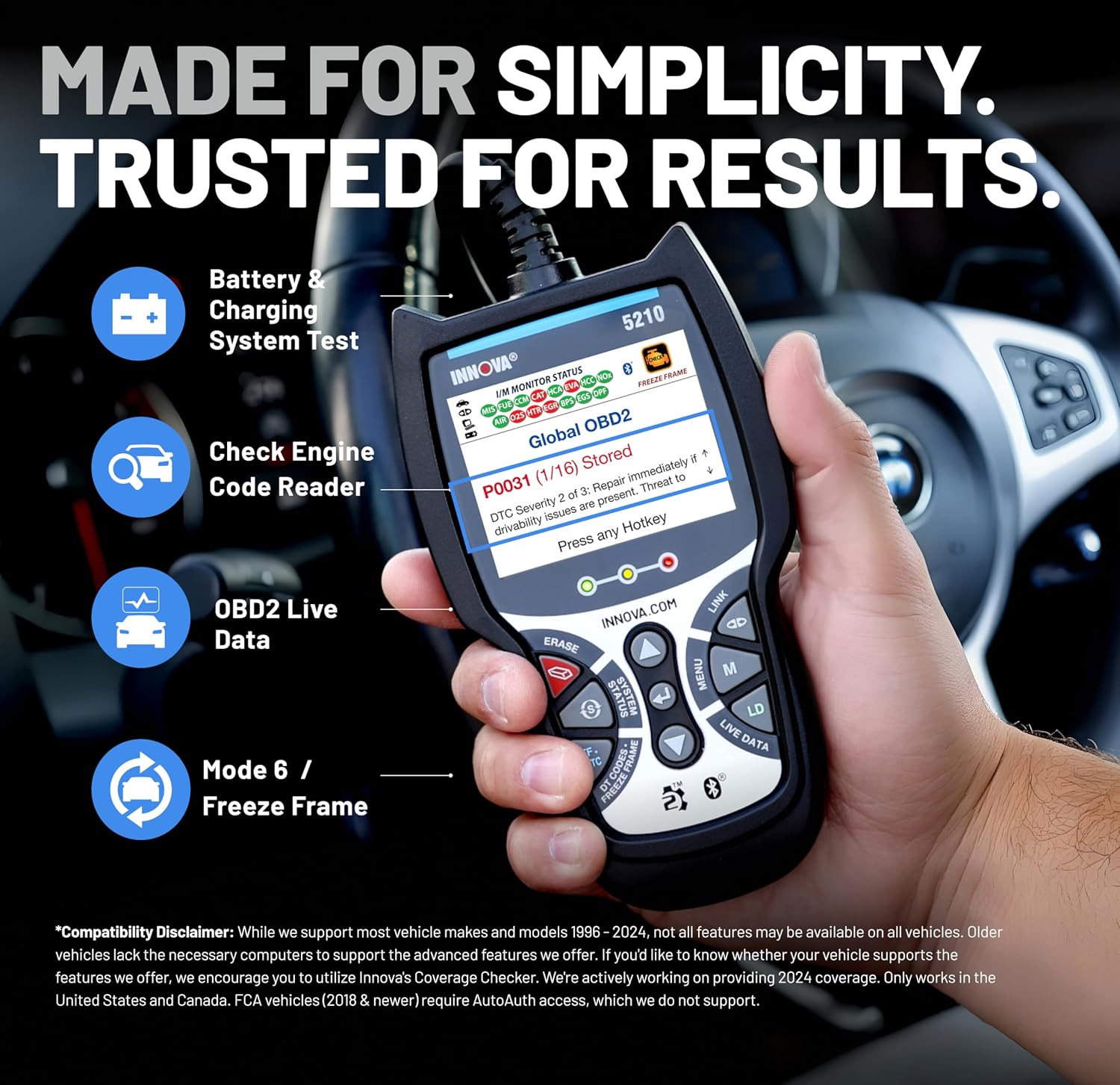 Innova 5210 OBD2 Scanner Code Reader & Battery Tester view 2