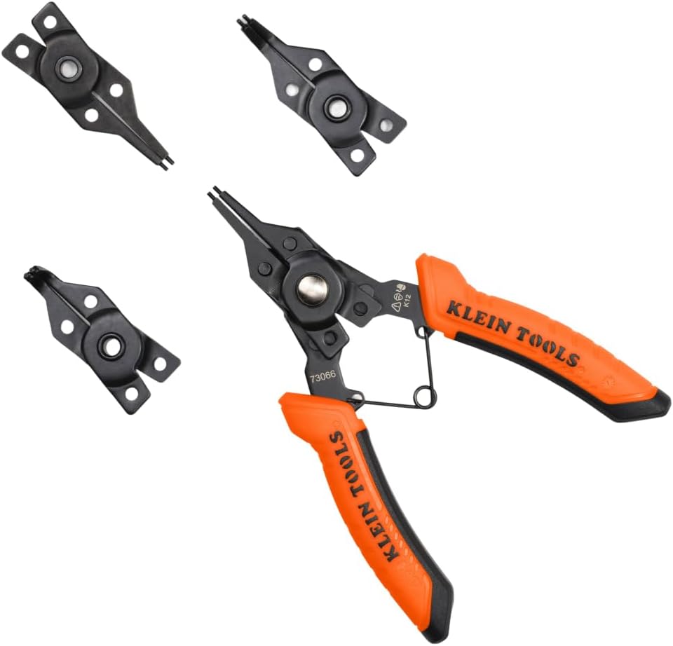 Klein Tools 73066 Convertible Snap Ring Pliers Set, 6-in-1 Internal/External, 4 Interchangeable Heads (Straight, 45 and 90 Degree)