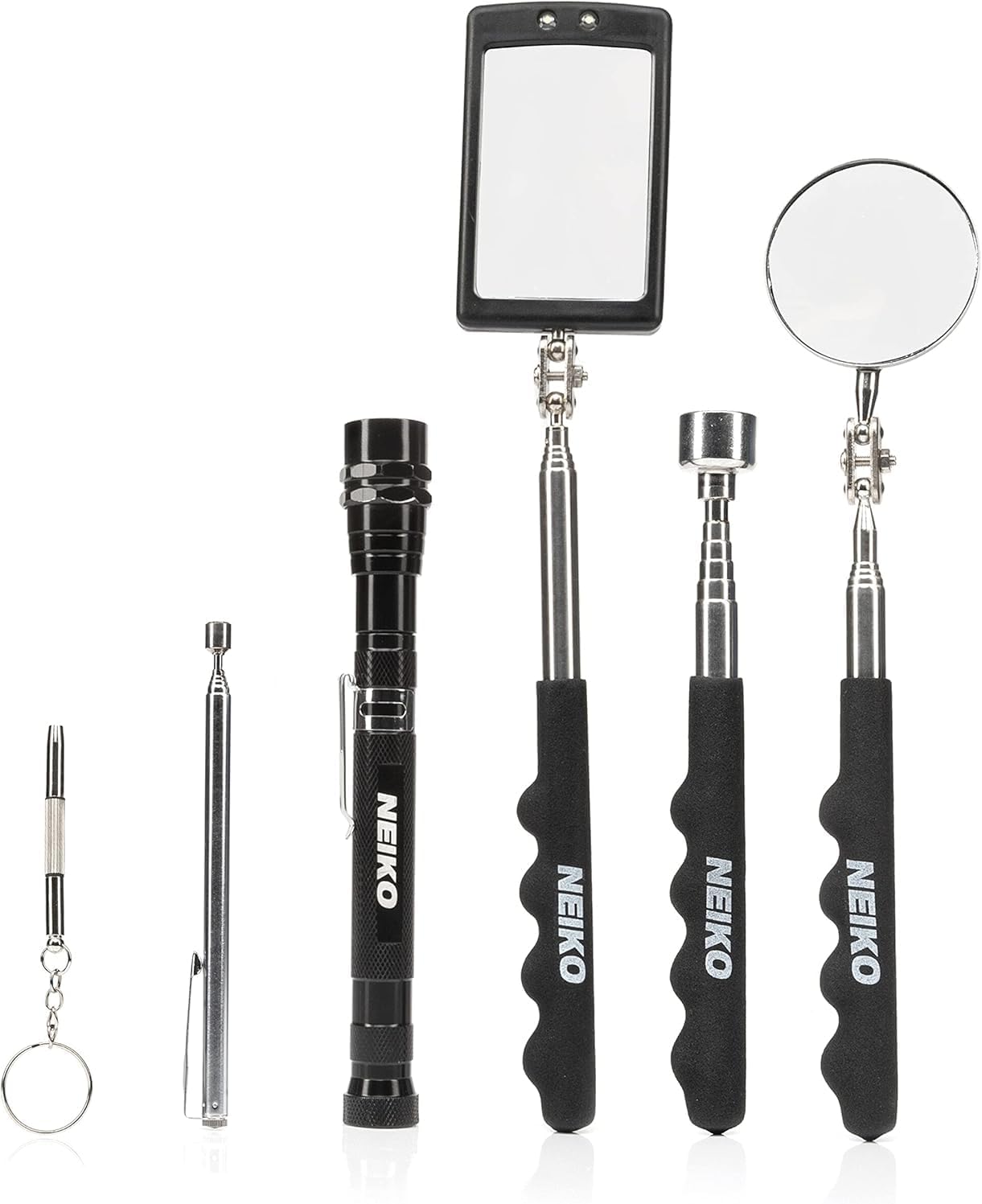 NEIKO 20736A 6-Piece Magnetic Pickup Tool and Telescoping Inspection Mirror Set with LED Flashlight