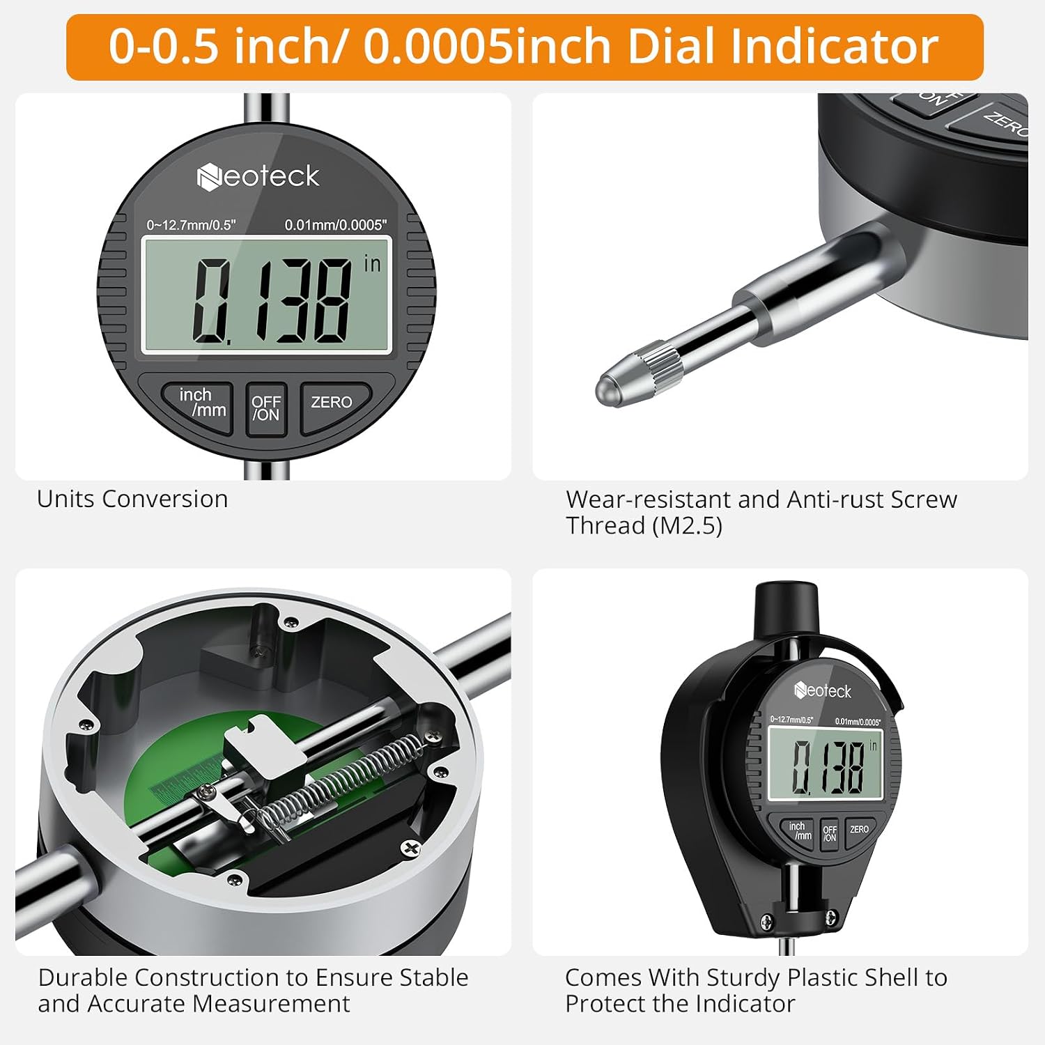 Neoteck Digital Dial Bore Gauge Set 2-6 Inch 0.0005in view 3