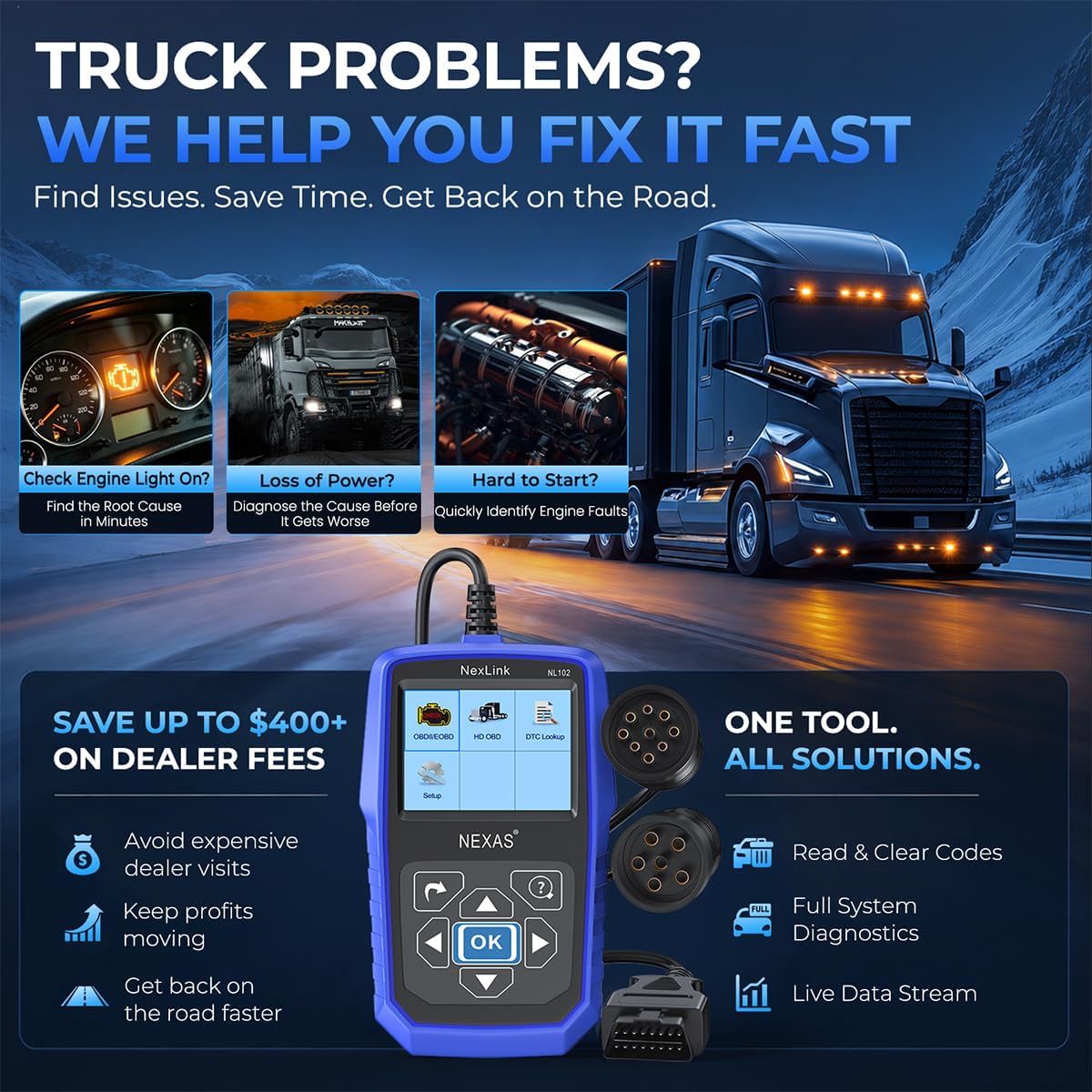 NEXAS NL102 Heavy Duty Truck Scanner J1939 J1708 view 2