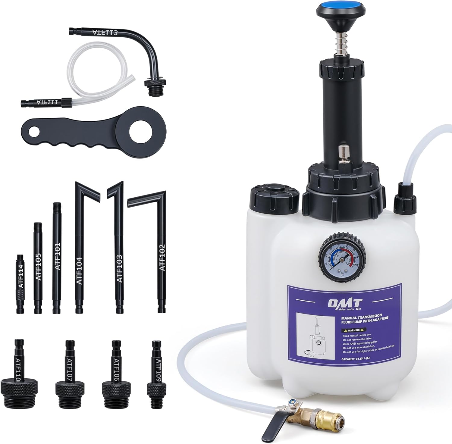 Orion Motor Tech 3L Transmission Fluid Filler Pump with 12 ATF Adapters and Pressure Gauge