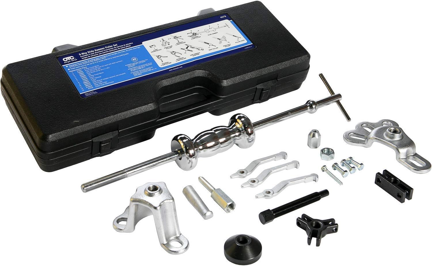 OTC 4579 9-Way Slide Hammer Puller Set, 5 lb Chrome Hammer with Blow-Molded Case
