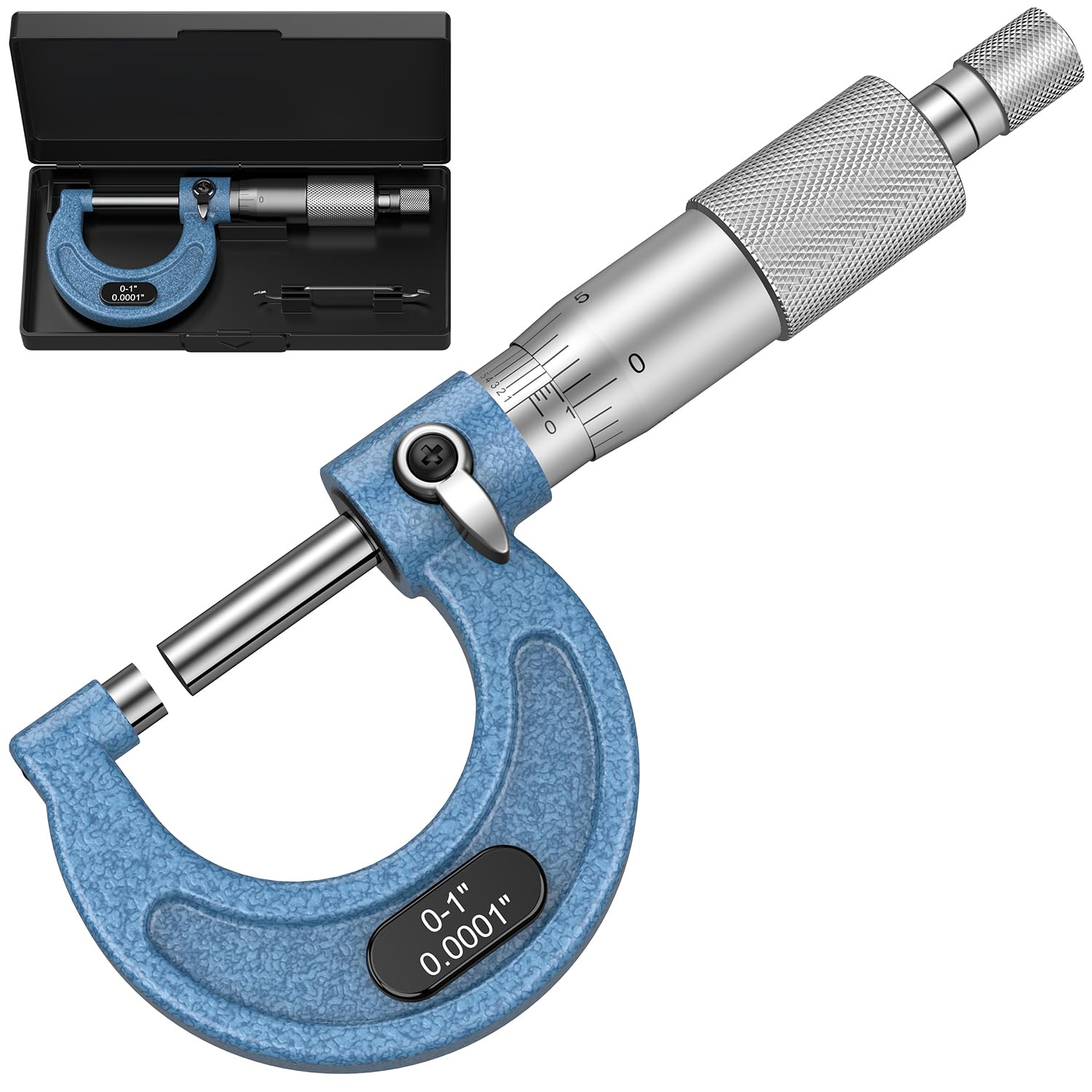 0-1 Inch Outside Micrometer, 0.0001" Graduation with Carbide Anvils and Standard
