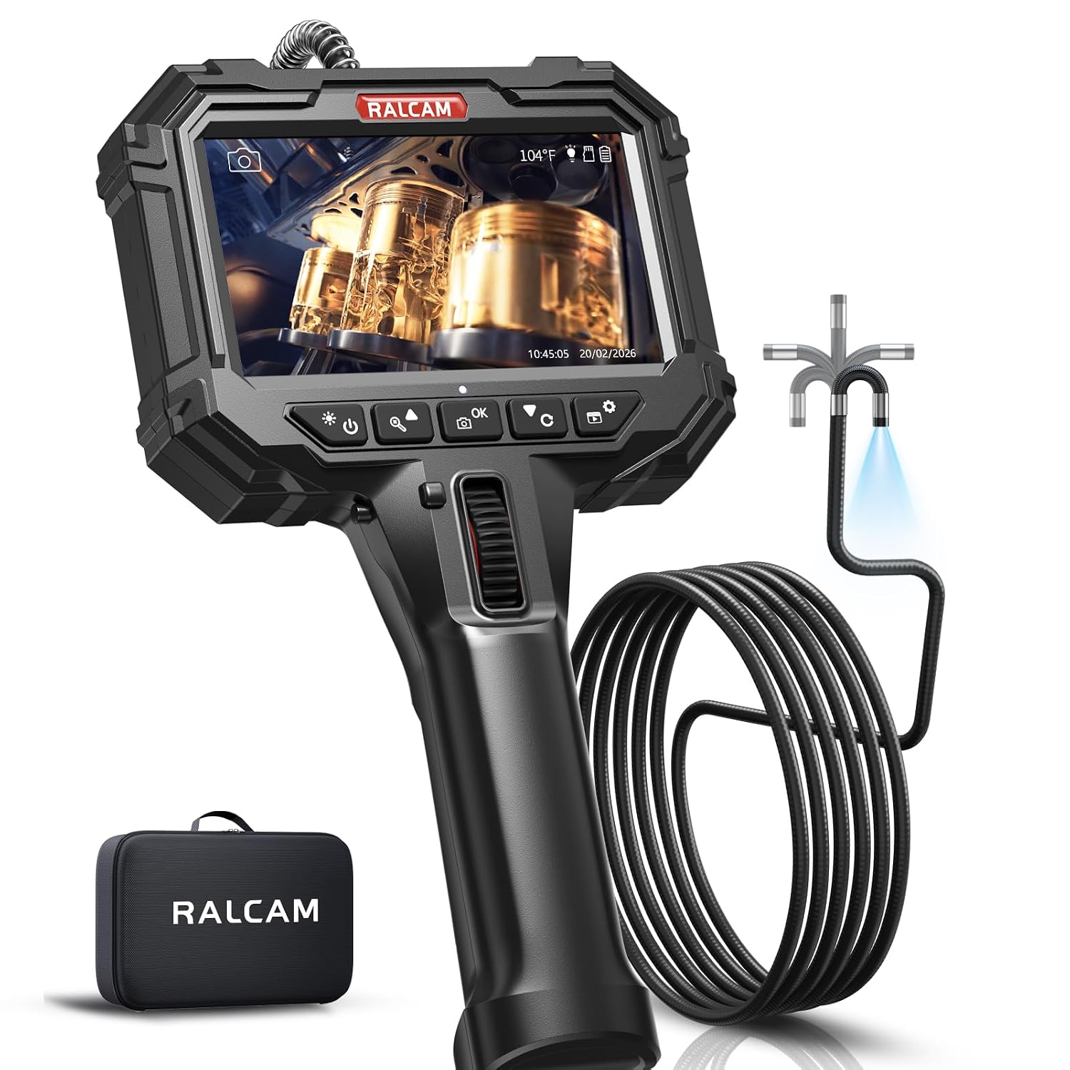 Articulating Borescope, 8.5mm Probe, 10FT, 5in Screen