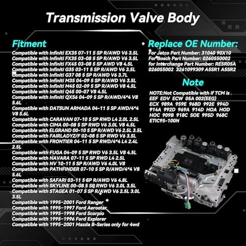 RE5R05A Valve Body with TCM and Solenoids for Nissan Titan view 2