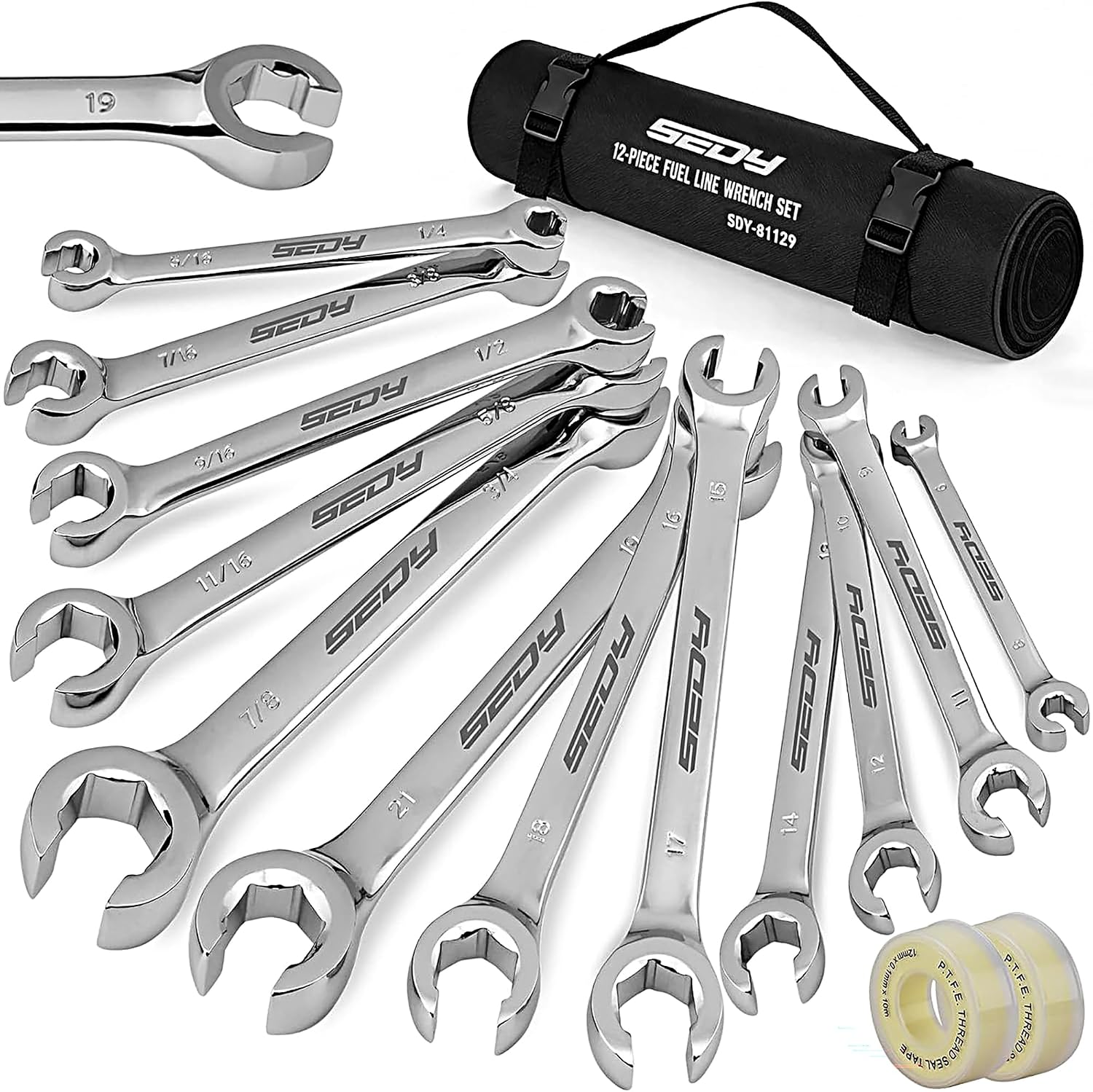 14-Piece SAE and Metric Flare Nut Line Wrench Set with 15-Degree Offset Heads