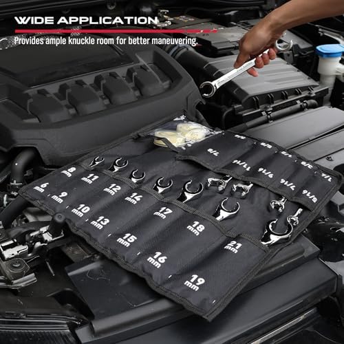 14-Piece SAE and Metric Flare Nut Line Wrench Set with 15-Degree Offset Heads view 3