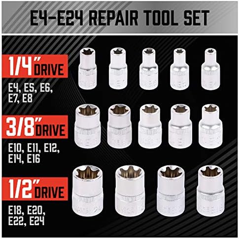 SEDY 14-Piece E-Torx Female Socket Set (E4-E24) view 3
