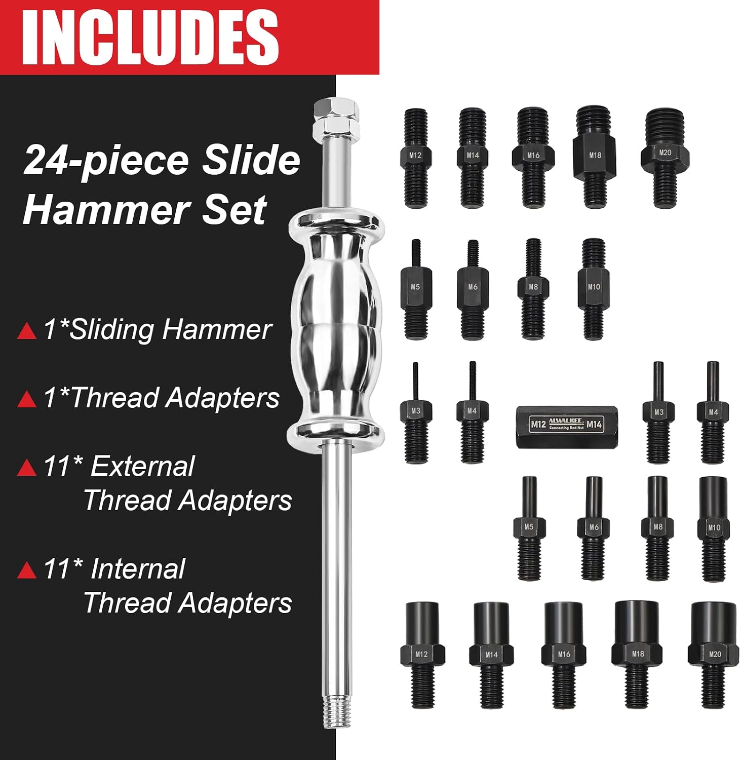 Slide Hammer Dowel Pin Puller Set, 24-Piece M3-M20 view 3